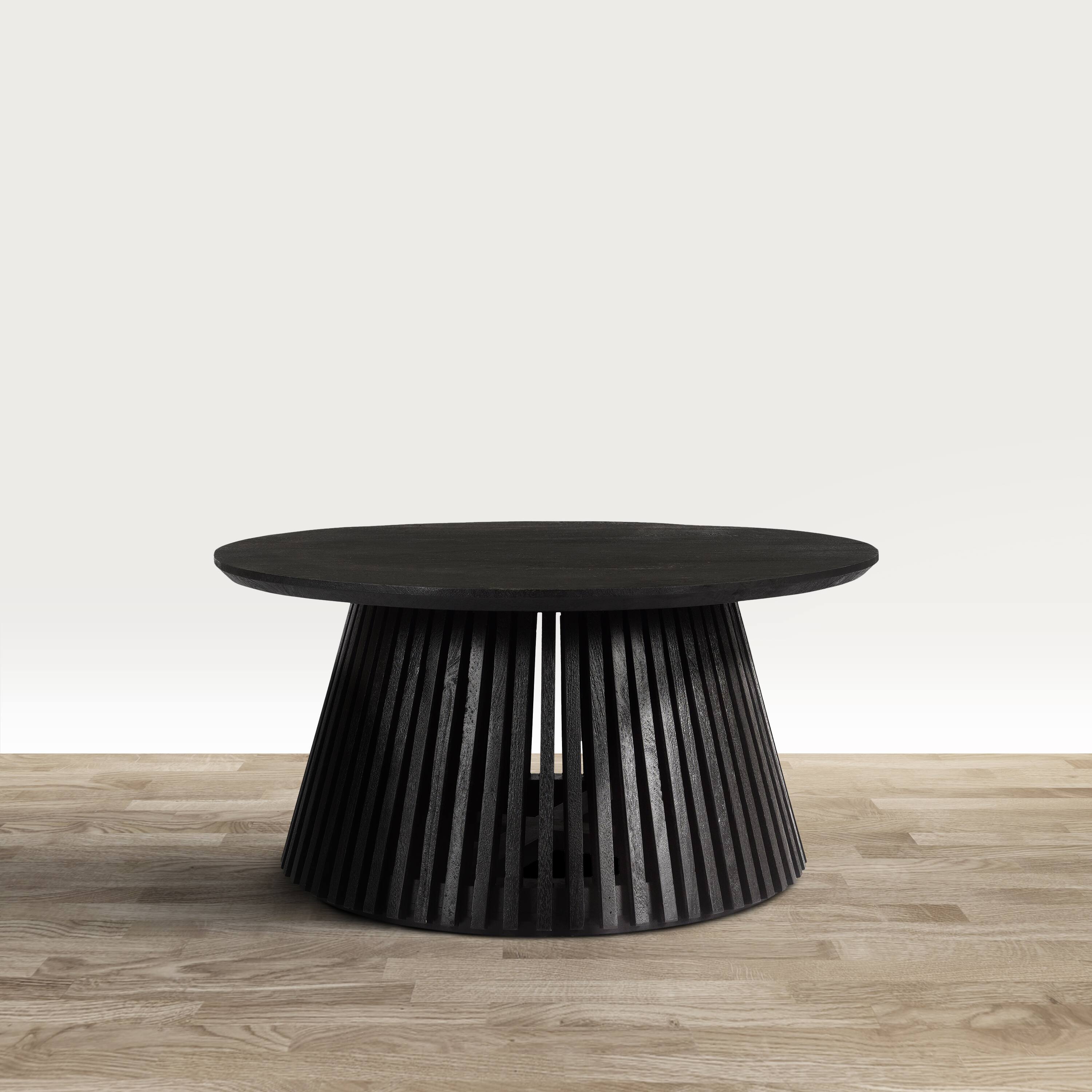 Alt View 7. Manhattan Lane - Ridge 32 Inch Handcrafted Round Coffee Table, Mango Wood, Slatted Flared Base - Black.