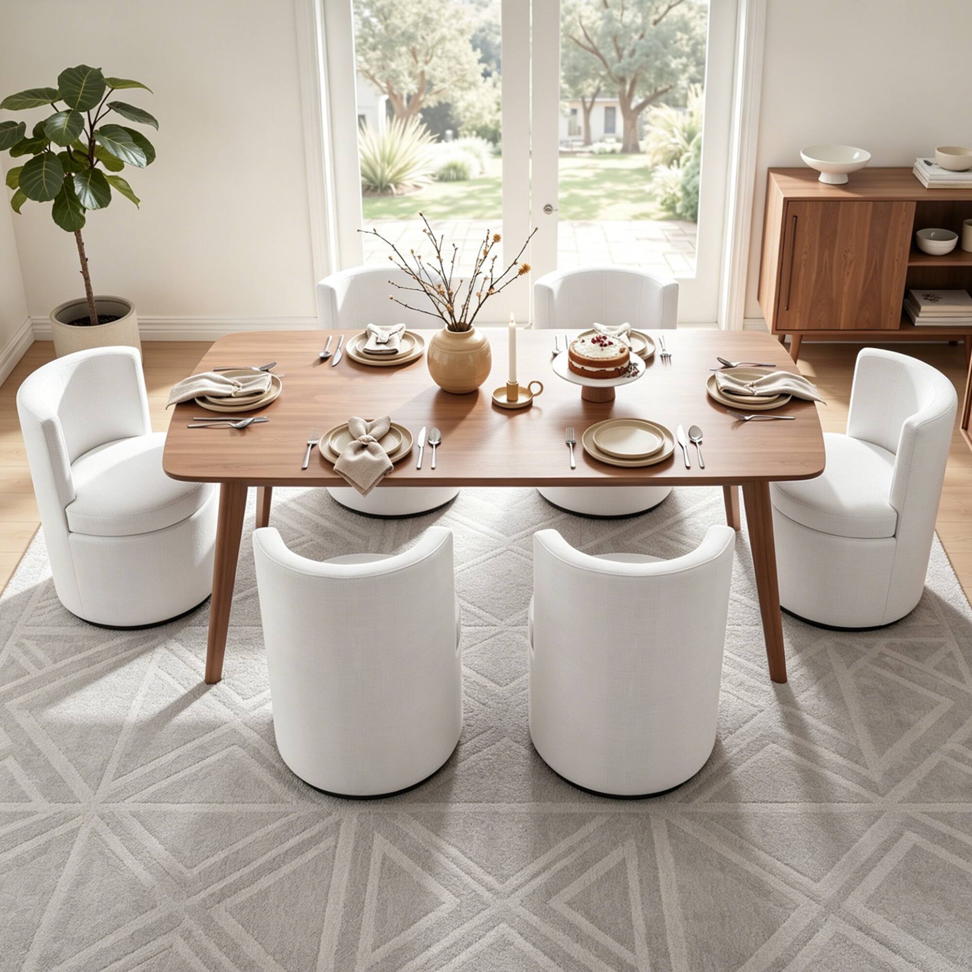 Alt View 6. KERDOM - 1x High Back Barrel Dining Chair With Hidden Storage, Linen Upholstered Slipper Chair Swivel Vanity Stool, No Assembly - White.