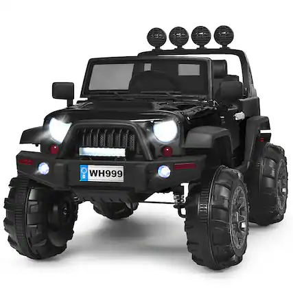 Front. Costway - Costway 12V Kids Ride On Truck RC Car w/ LED Lights Music Trunk - Black.