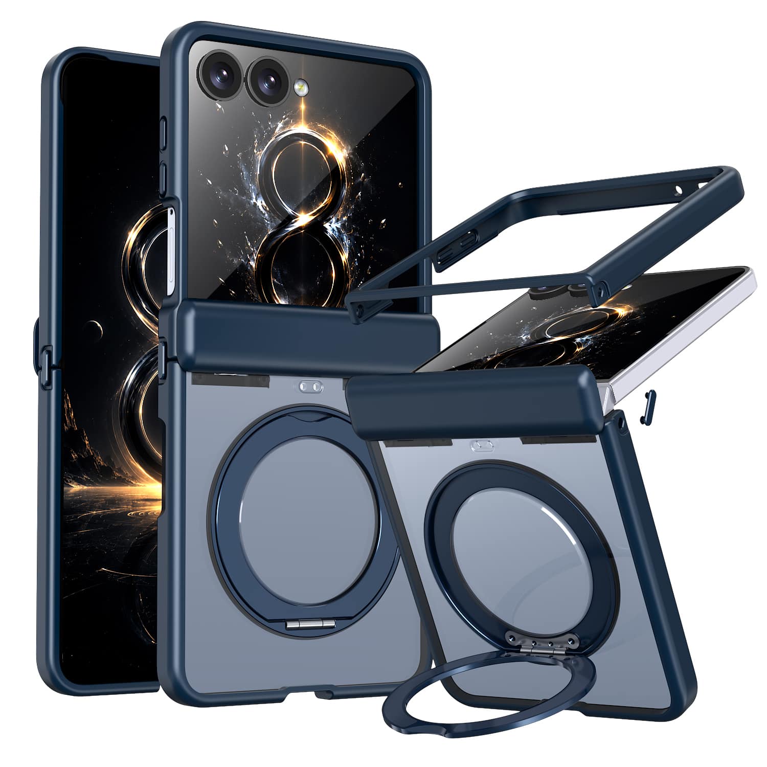 Dteck - Magnetic Case for Samsung Galaxy Z Flip8 with Aluminum Stand, Matte Shockproof Auto Spring Hinge Protective Cover - Blue price history on PriceWatchPro
