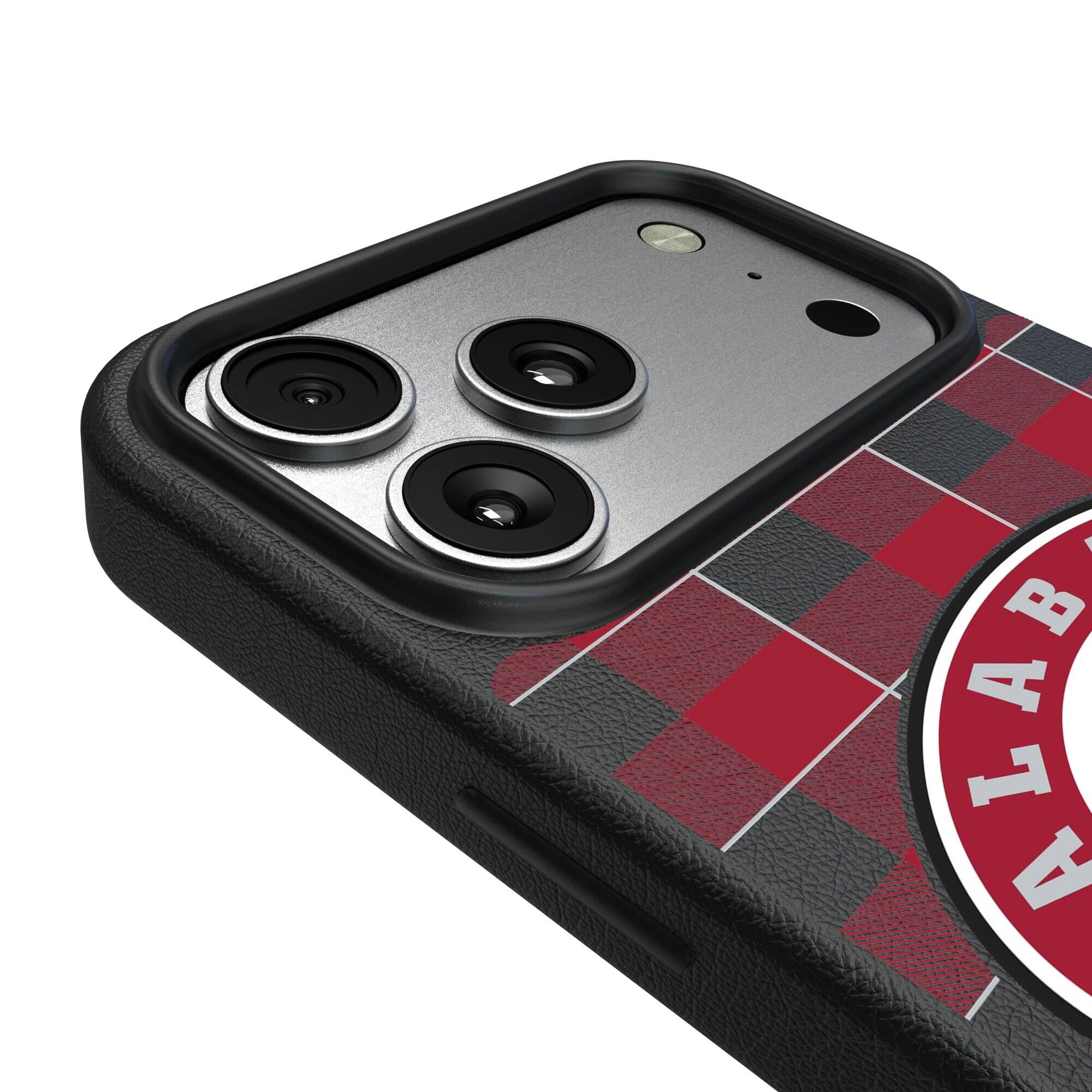 Alt View 2. Keyscaper - Alabama Crimson Tide Plaid Magnetic Bump iPhone Case - 15 Pro - Black.