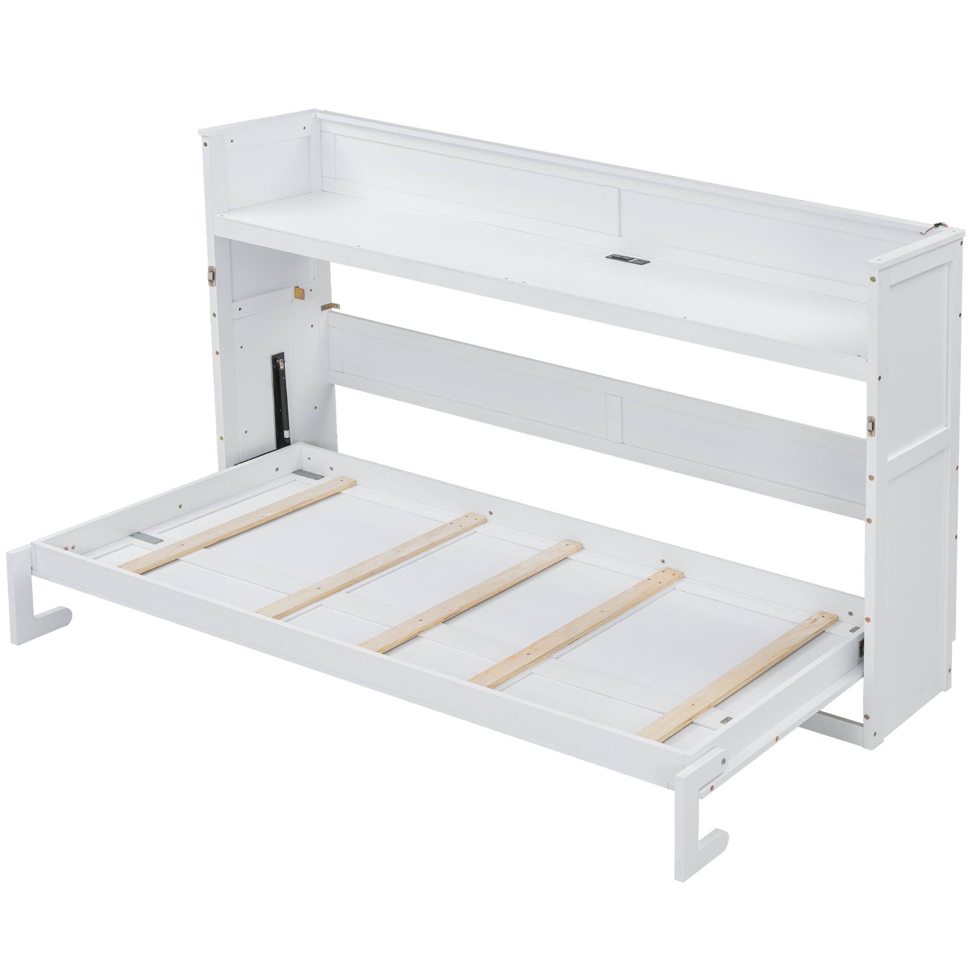 Alt View 1. Whisen - Twin XL Murphy Bed with Desk, LED Light, USB Charging Station, Space-Saving Wall Bed for Guest Room - White.