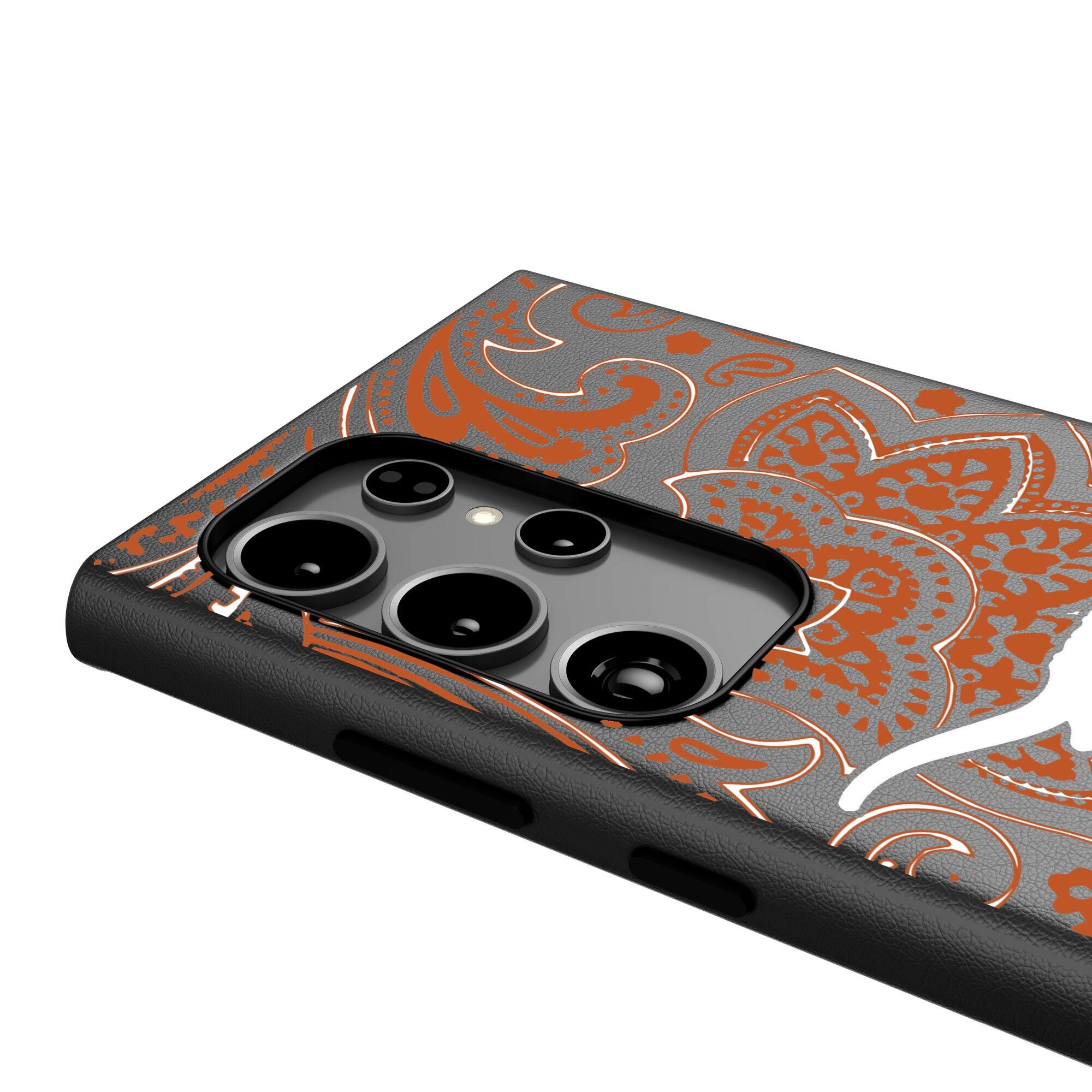 Alt View 3. Keyscaper - Texas Longhorns Paisley Galaxy Magnetic Bump Case - S25 Ultra - Black.