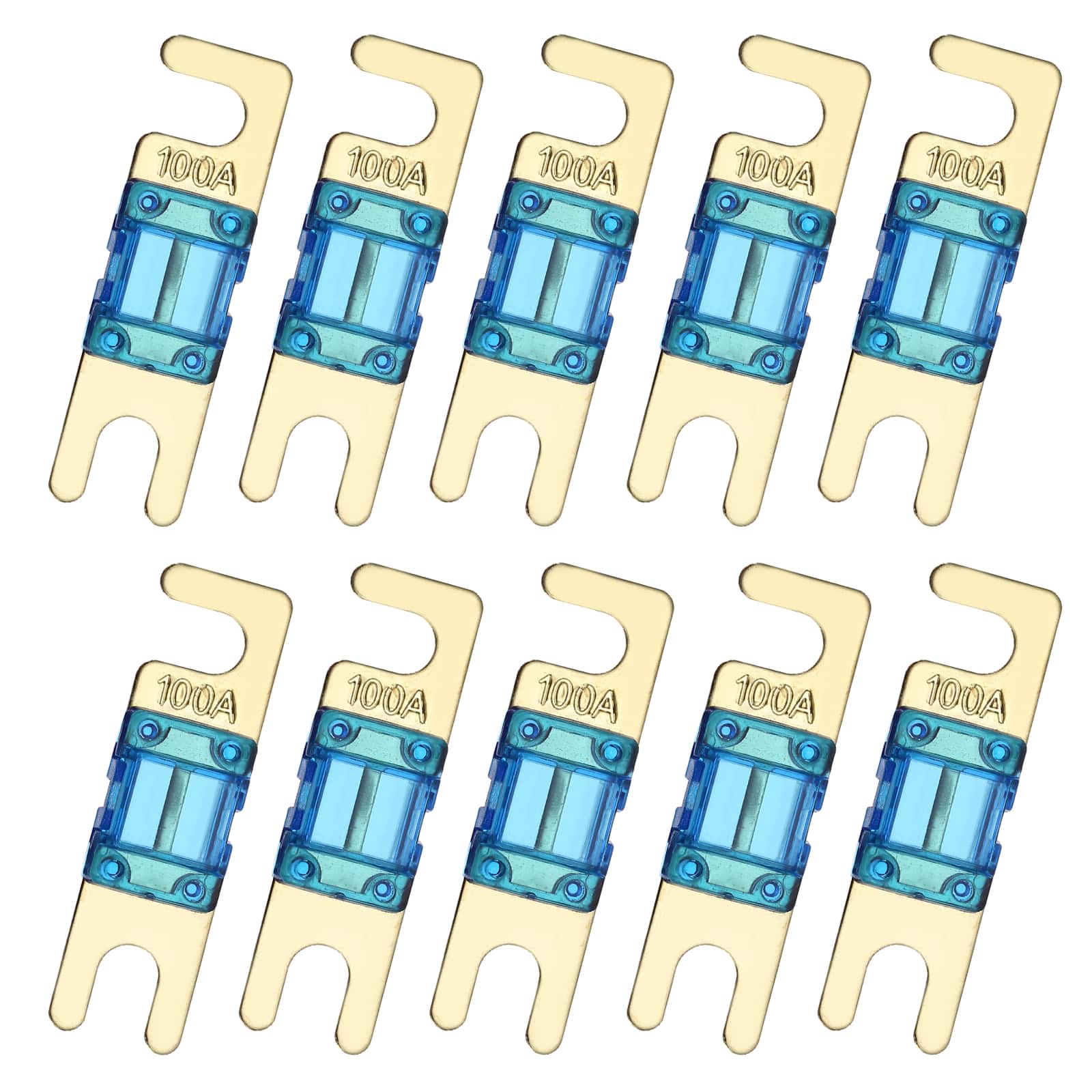 Unique Bargains - 10pcs 100A 125V Mini ANL Fuse Replacement, Electrical Protection Blade Fuse for Automotive Marine Audio Video System - Blue