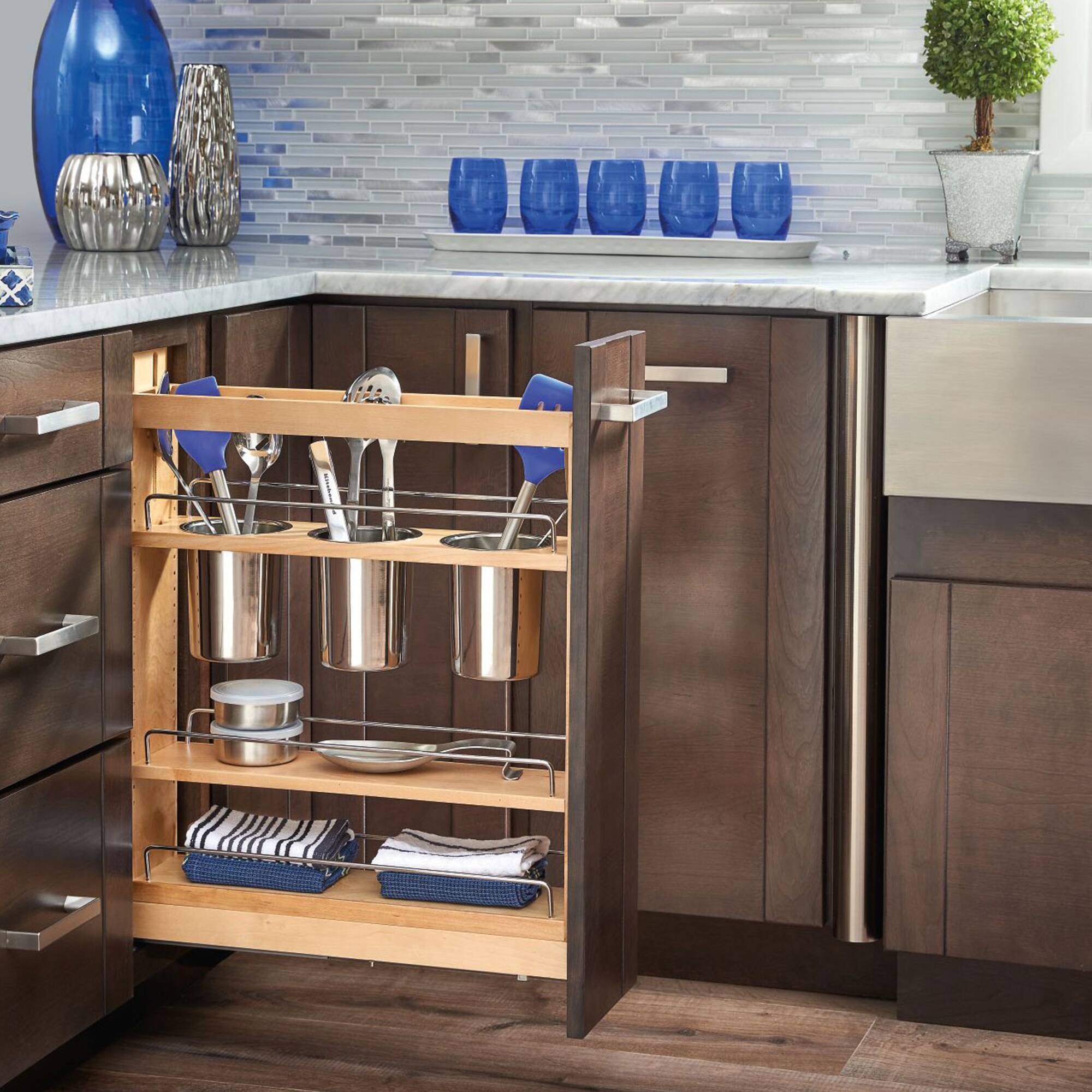 Alt View 4. Rev-A-Shelf - Rev-A-Shelf 5" Pullout Kitchen Organizer with Soft-close, 448UT-BCSC5C - Natural Maple.