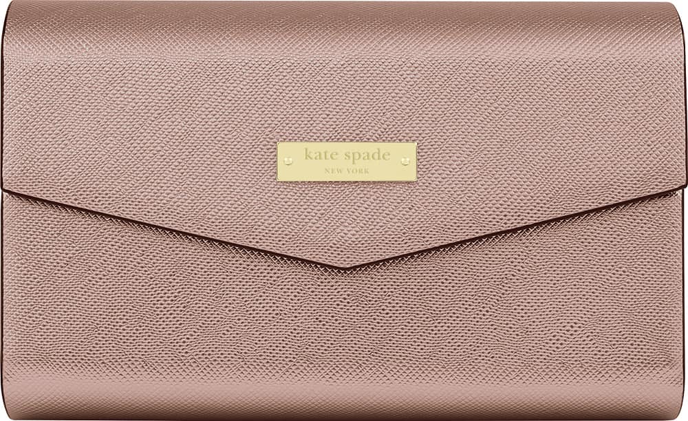 Front. kate spade new york - Portable Bluetooth Speaker - Black/Rose Gold Saffiano.