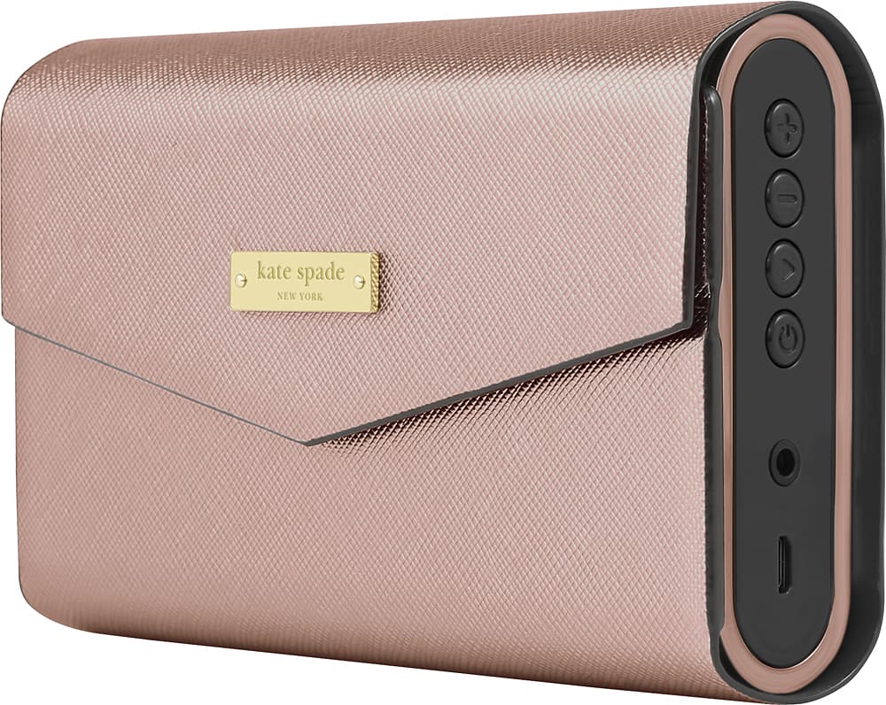 Left. kate spade new york - Portable Bluetooth Speaker - Black/Rose Gold Saffiano.
