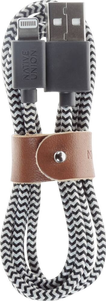 Front. Native Union - BELT 4' Lightning-to-USB Charge-and-Sync Cable - Black/White.
