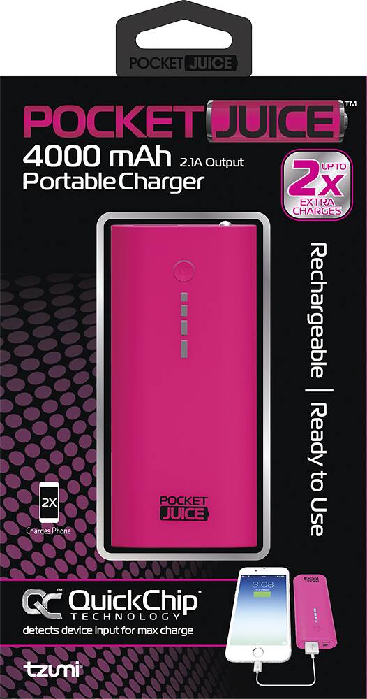 Front. Tzumi - PocketJuice Portable Charger - Pink.