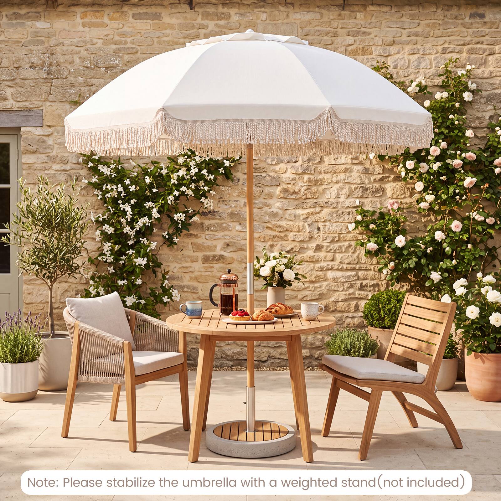 Note: Please stabilize the umbrella with a weighted stand (not included)