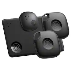 Front. Tile by Life360 - Life360 Tile Mate Essentials - Bluetooth Trackers. iOS & Android Compatible. 4-Pack (2 Mates/1 Slim/1 Sticker) - Black.