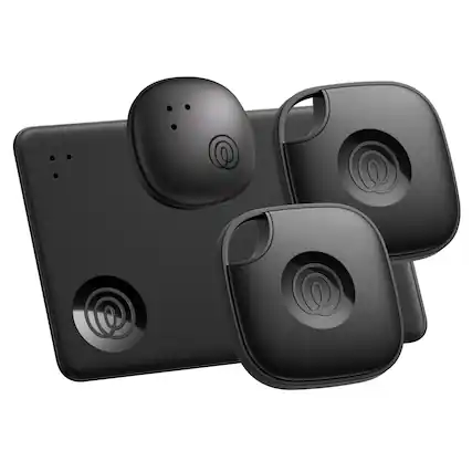 Front. Tile by Life360 - Life360 Tile Mate Essentials - Bluetooth Trackers. iOS & Android Compatible. 4-Pack (2 Mates/1 Slim/1 Sticker) - Black.
