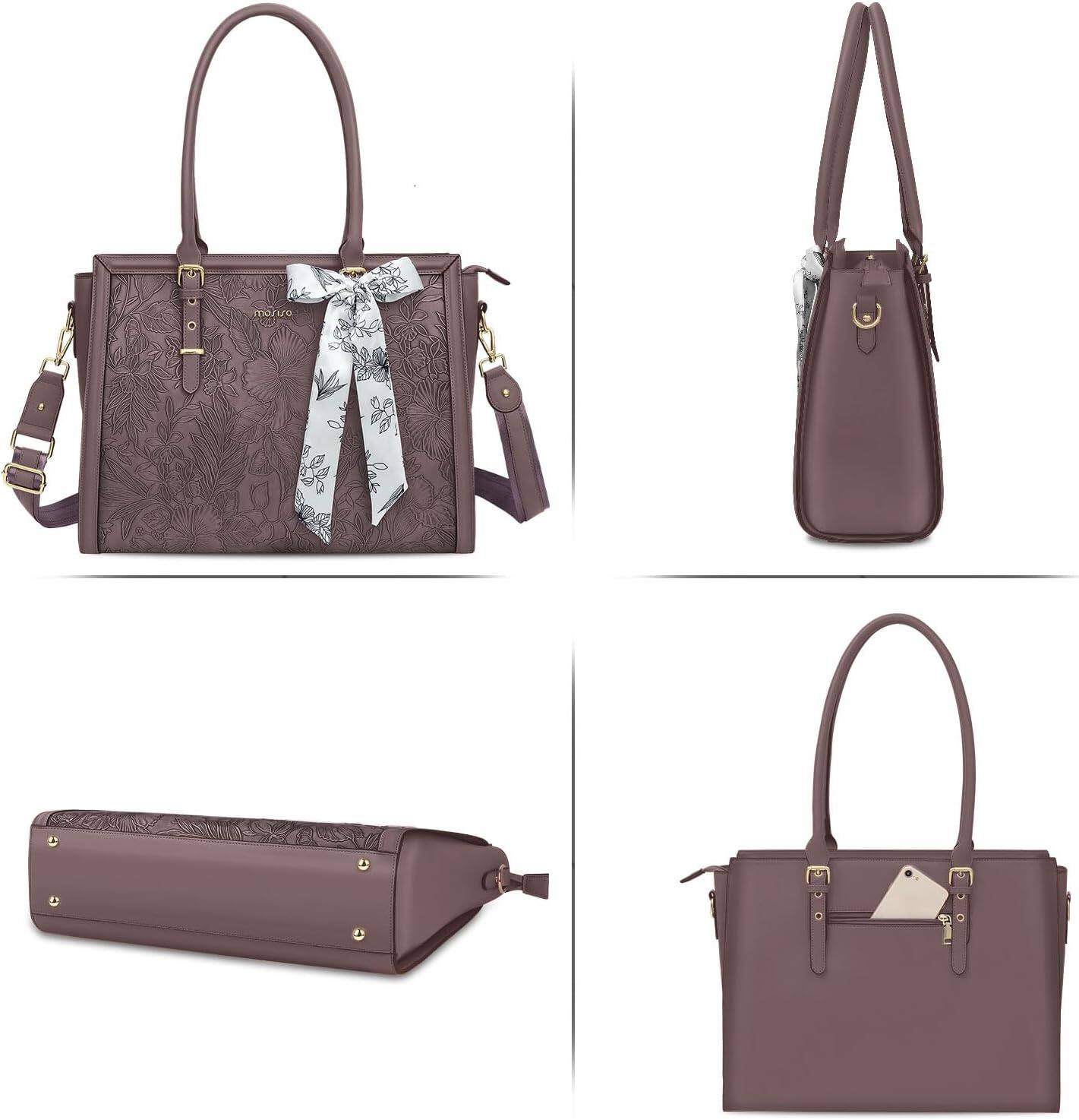 Alt View 2. mosiso - Laptop Bag for Women 15-15.6 inch PU Leather Tote Bag Work Briefcase Computer Bags - Slate Purple.