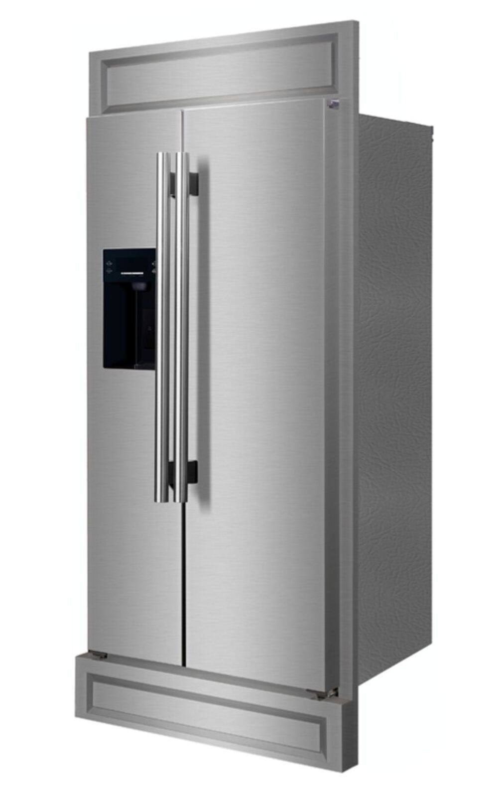 Left. Forno Appliances - Salerno 20 Cu. Ft. Built-In Side-by-Side Refrigerator with Modern Decorative Grill - Stainless Steel VCM.