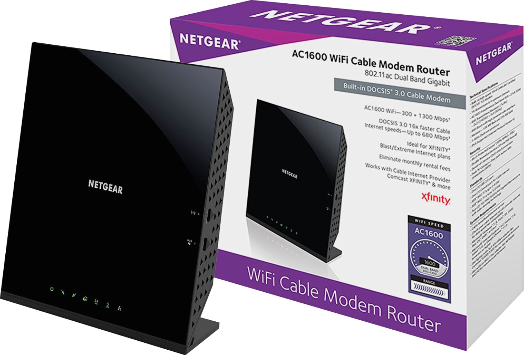 Voltage Humane Grand NETGEAR Dual-Band AC1600 Router with 16 x 4 DOCSIS 3.0 Cable Modem Black  C6250-100NAS - Best Buy