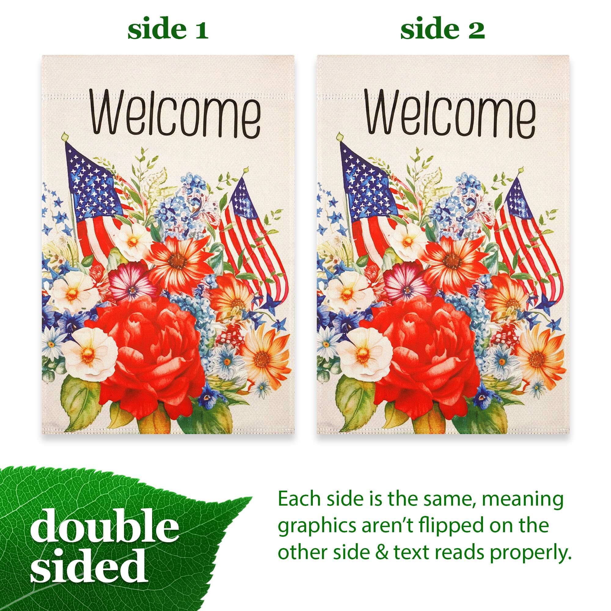 side 1 side 2 Welcome Welcome double sided Each side is the same, meaning graphics aren't flipped on the other side & text reads properly.