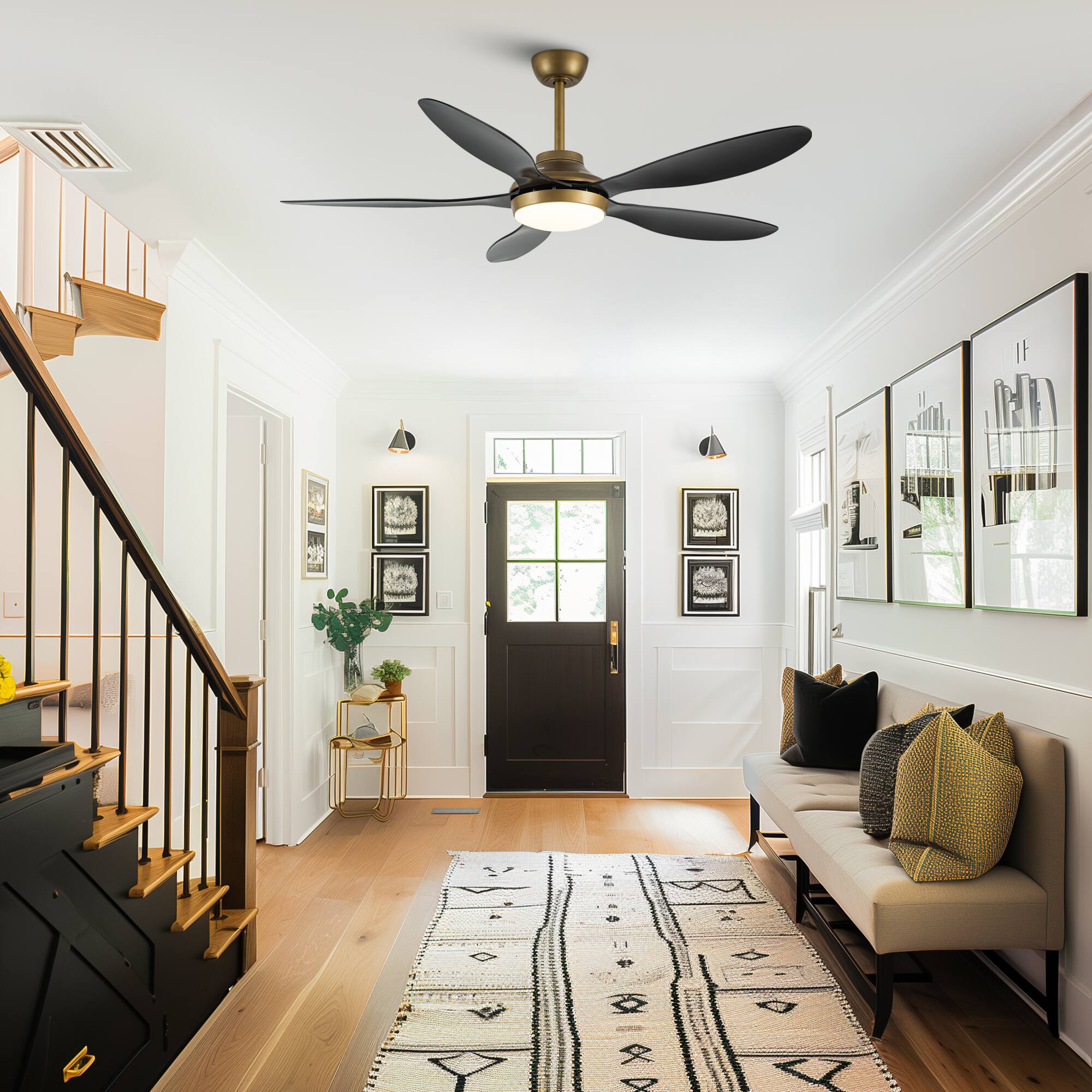 Alt View 1. Parrot Uncle - 52" Antique Brass Smart Ceiling Fan with Light and Remote, App Control, Voice Control - Black.
