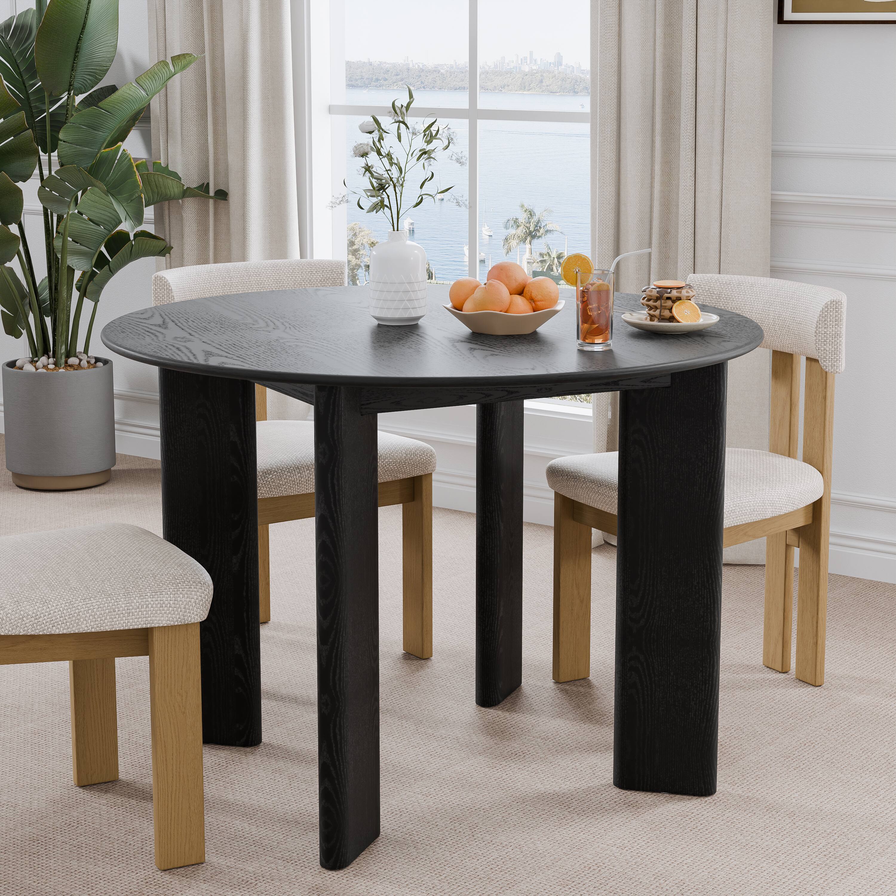 Alt View 1. Lirago - 42in. Tapered Leg Round Black Dining Table Solid Wood Timeless Style,Seats 6 People - Black.