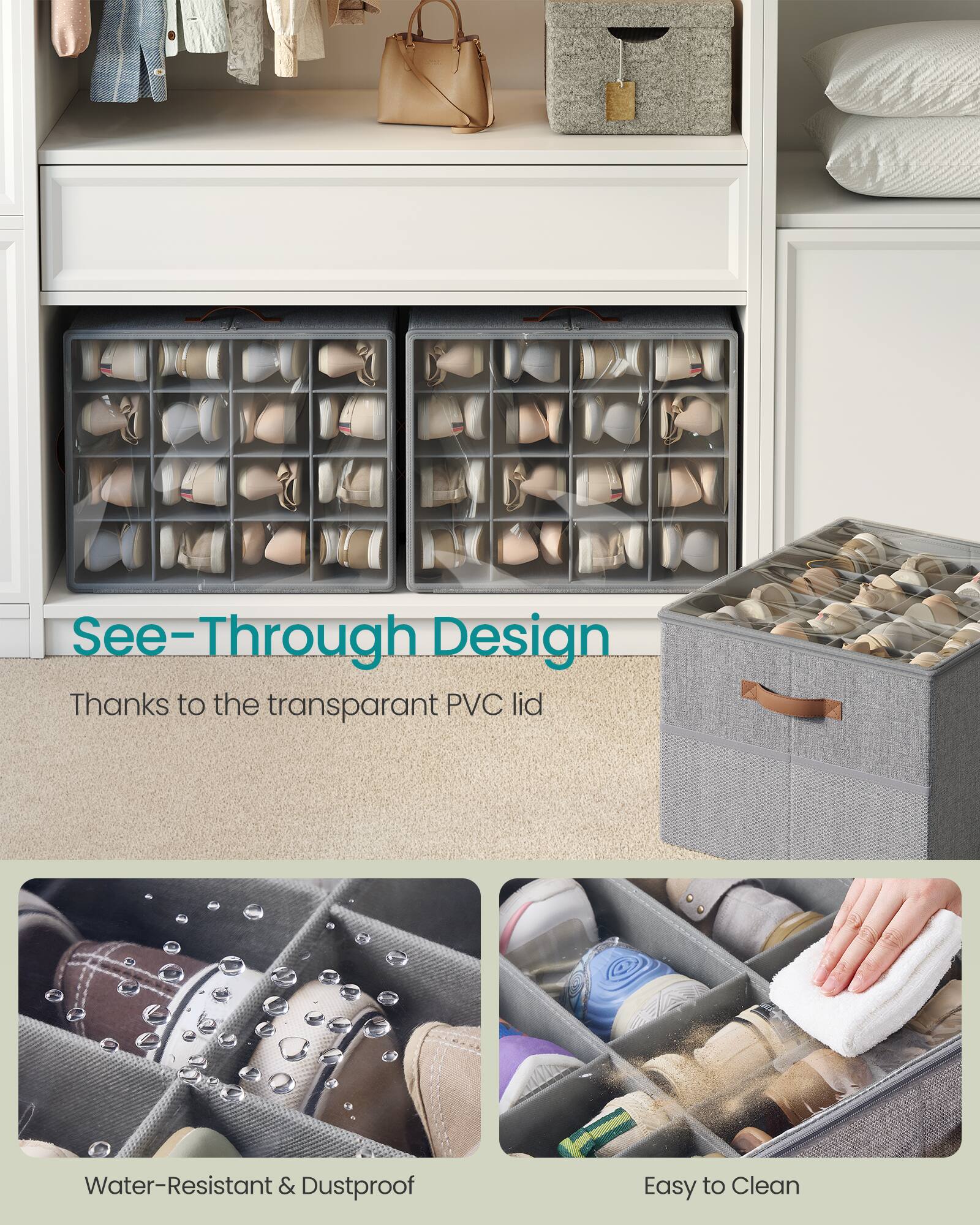 See-Through Design  
Thanks to the transparent PVC lid  

Water-Resistant & Dustproof  

Easy to Clean
