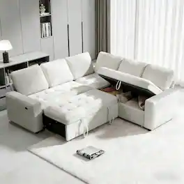 Dyonery - 80" Sectional Sleeper Sofa with Pull Out Couch,Modern 5 Seat L Shaped Modular Couch,Sectionals Modular Sofa with Storage - Beige