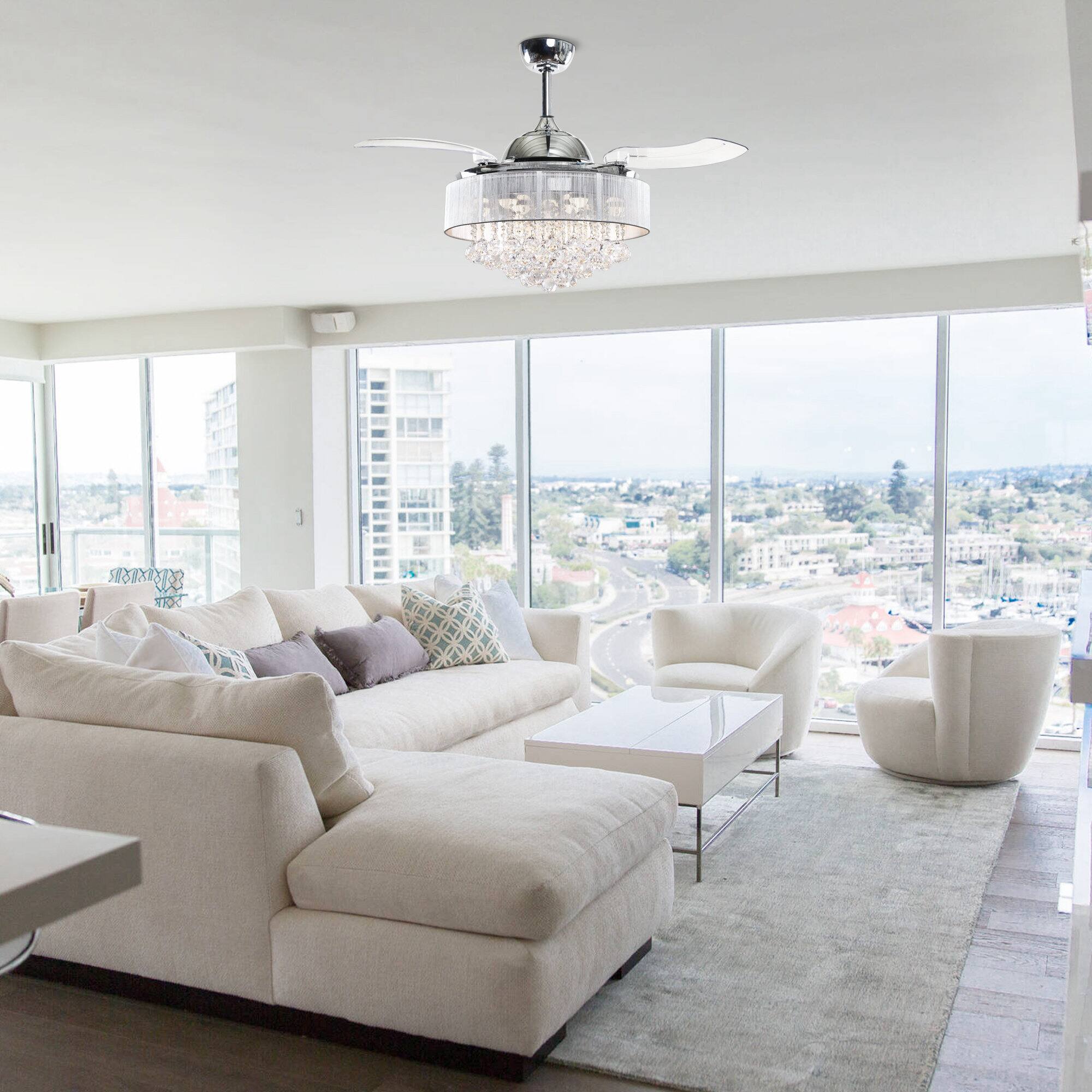 Alt View 1. Parrot Uncle - 42" Crystal Smart Fandelier Ceiling Fan with Light and Remote, App Control, Voice Control - Chrome.