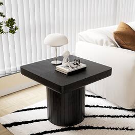Loheer - Modern Square End Table Solid Wood Veneer Side Table with Cylindrical Base for Living Room 23.6 Inch - Black