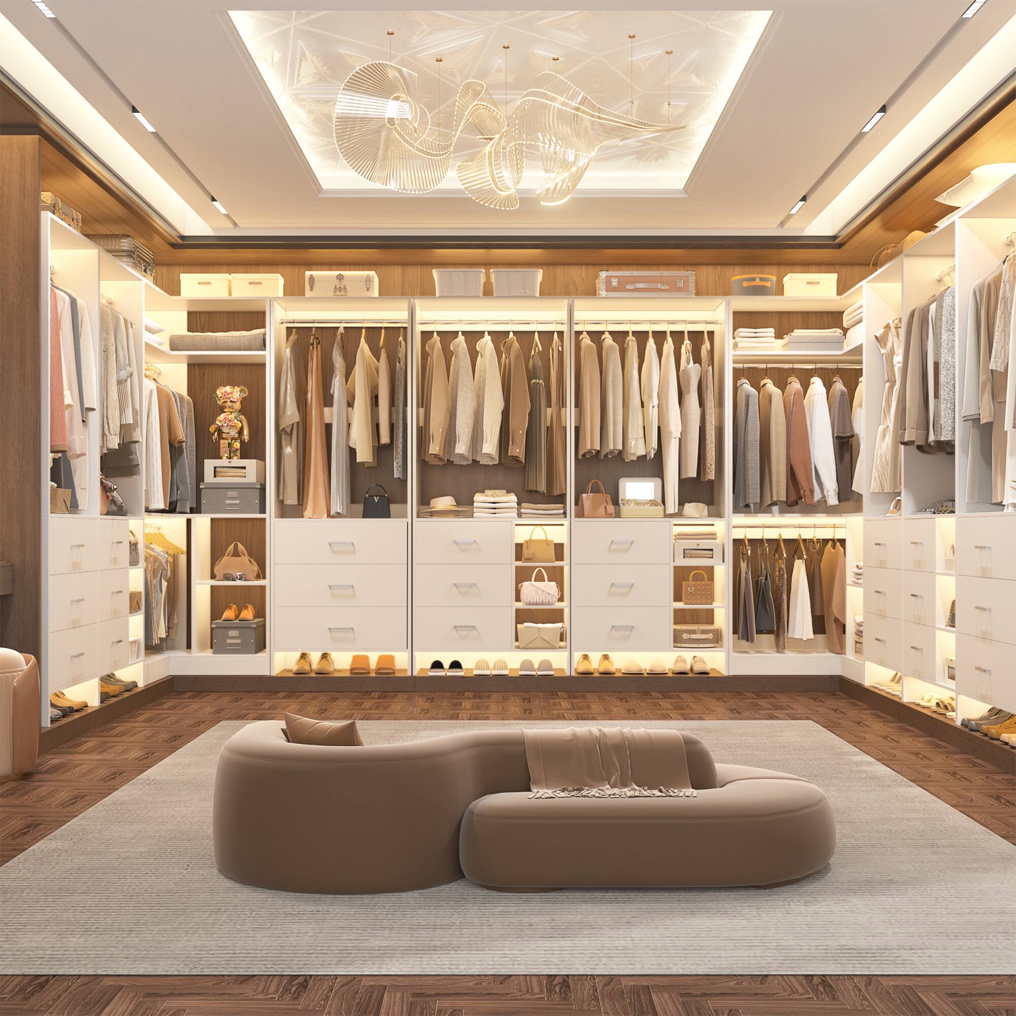 Alt View 1. Aheaplus - L Shaped Closet System with 4 Drawers, 4 Hanging Rods, and Corner Tower, 80.9'' Corner Wardrobe System, Reversible - White.