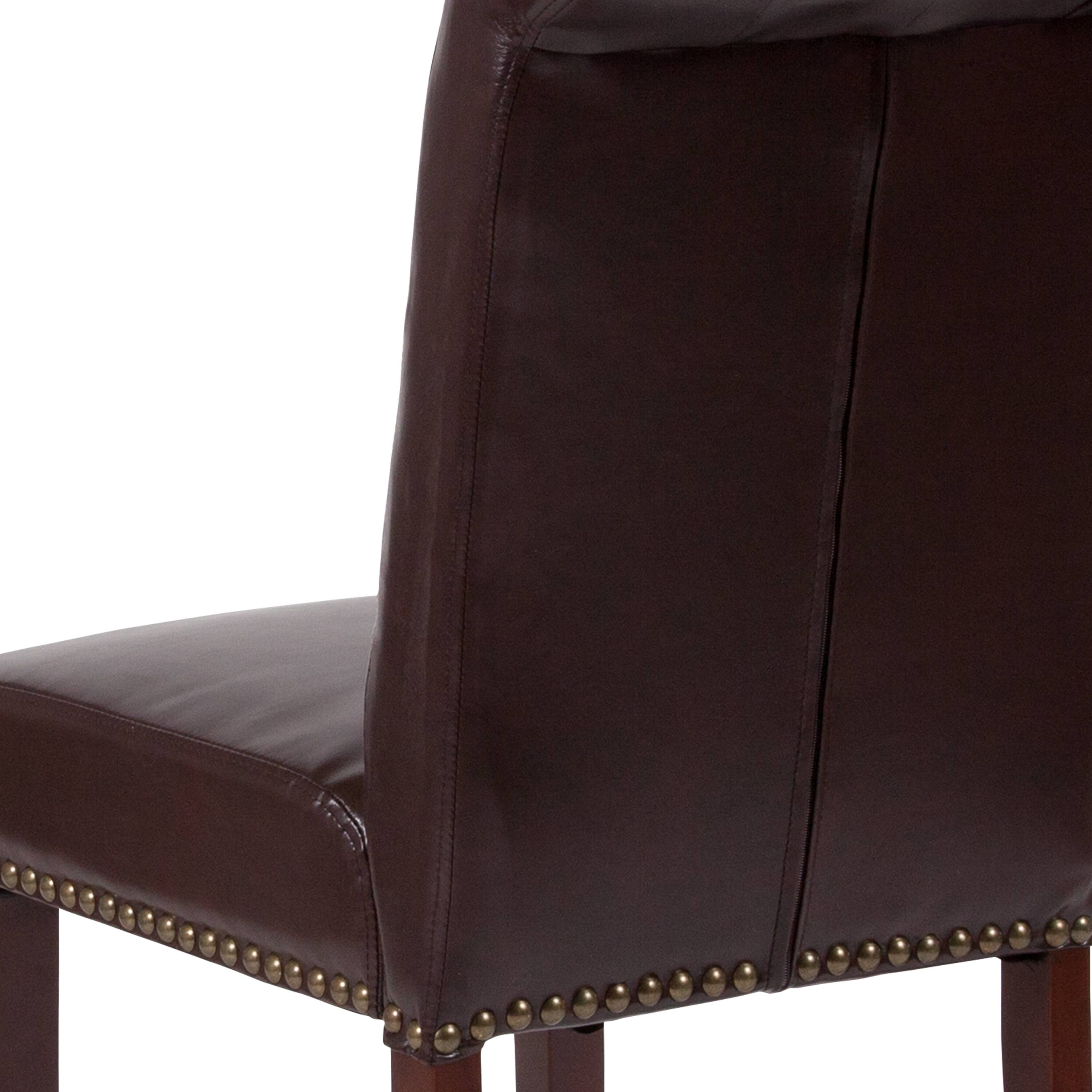 Alt View 8. Emma + Oliver - Upholstered Rolled Back Parson's Chair with Nailhead Trim & Finished Frame with Plastic Floor Glides - Brown LeatherSoft.