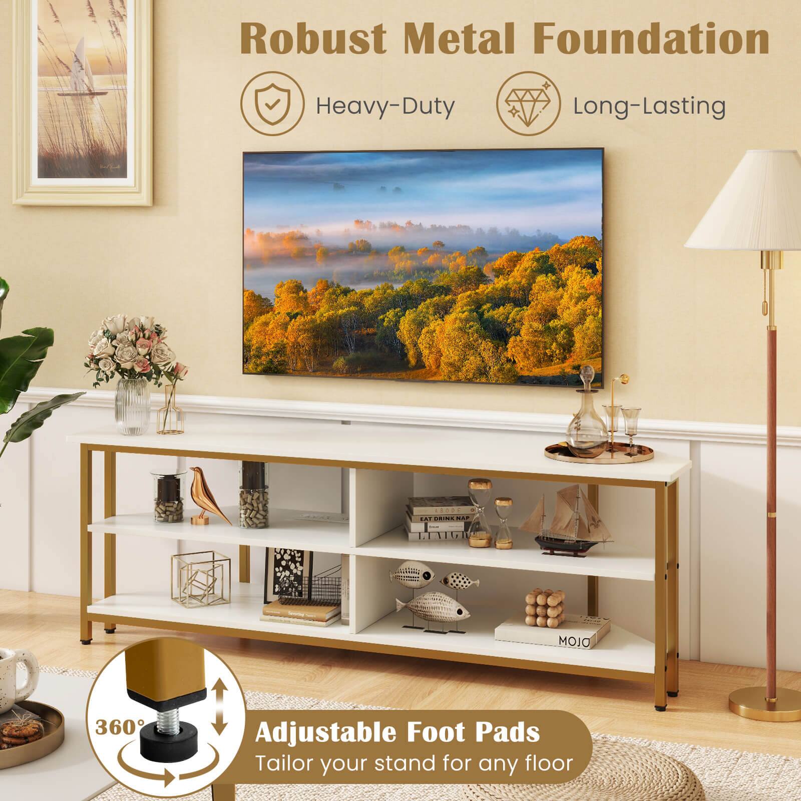 Robust Metal Foundation Heavy-Duty Long-Lasting 360 Adjustable Foot Pads Tailor your stand for any floor.