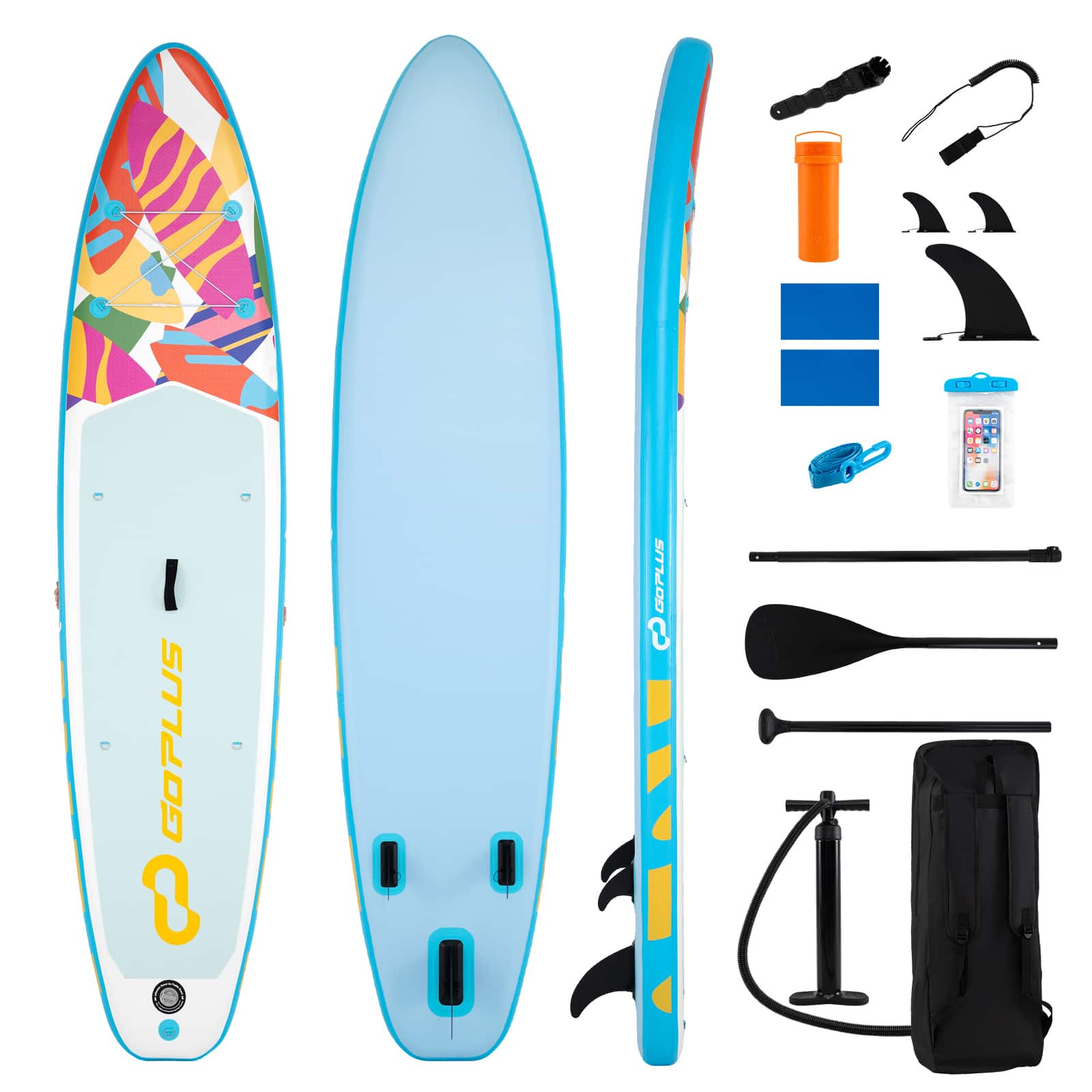 Costway - 11' Wide Inflatable Stand Up Paddle Board , Stable SUP for Adults and Youth - Blue+White