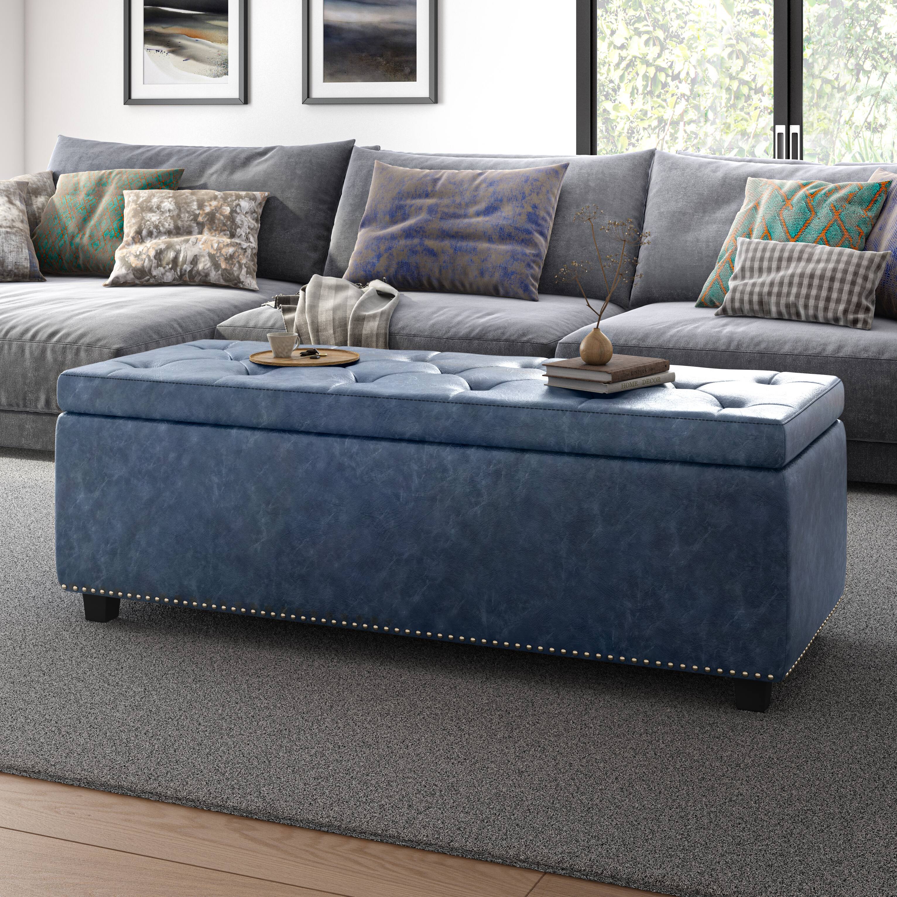 Left. Simpli Home - Hamilton Storage Ottoman - Denim Blue.
