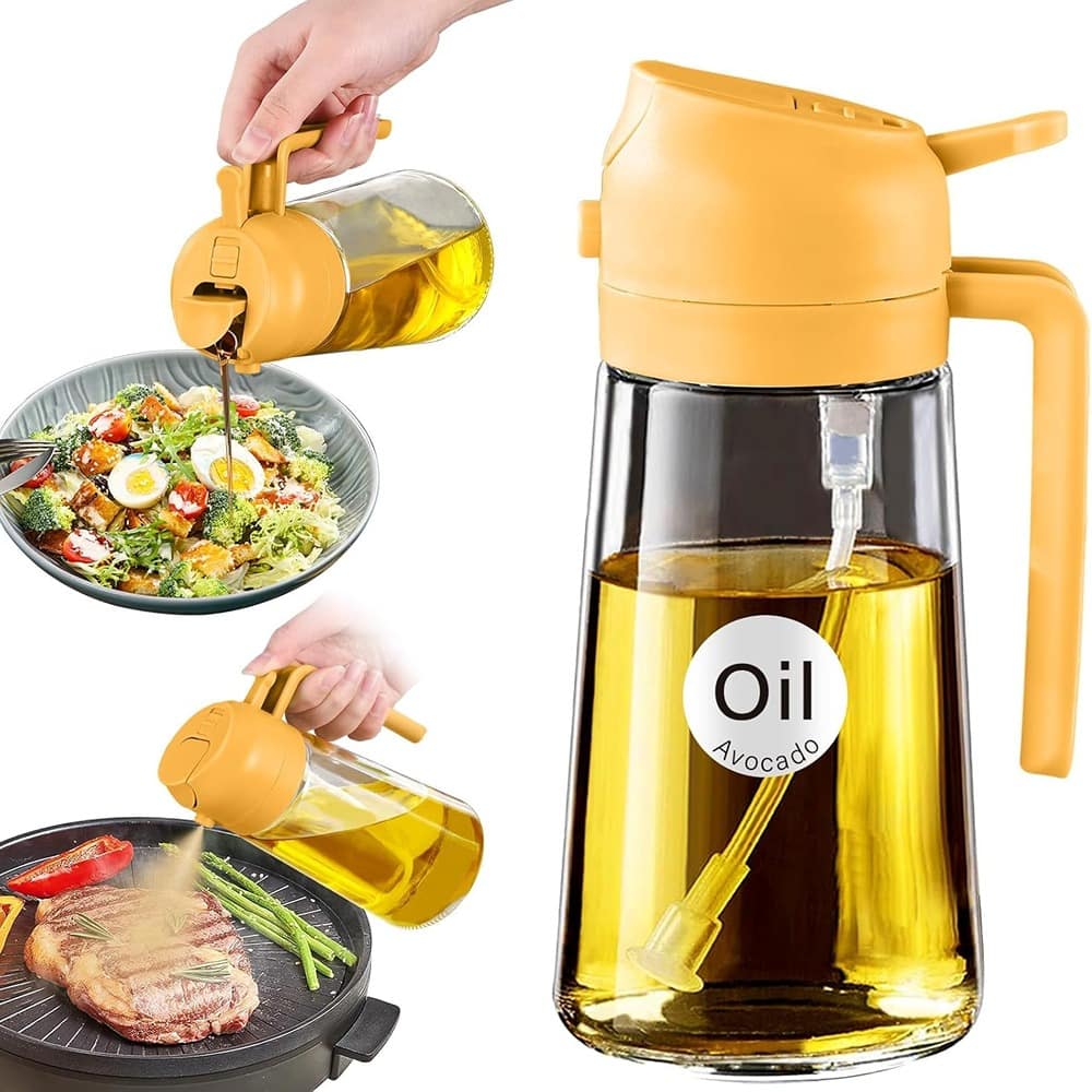 Schertz - 2-in-1 Olive Oil Sprayer & Dispenser – 17oz Glass Bottle for Cooking & BBQ (Orange)