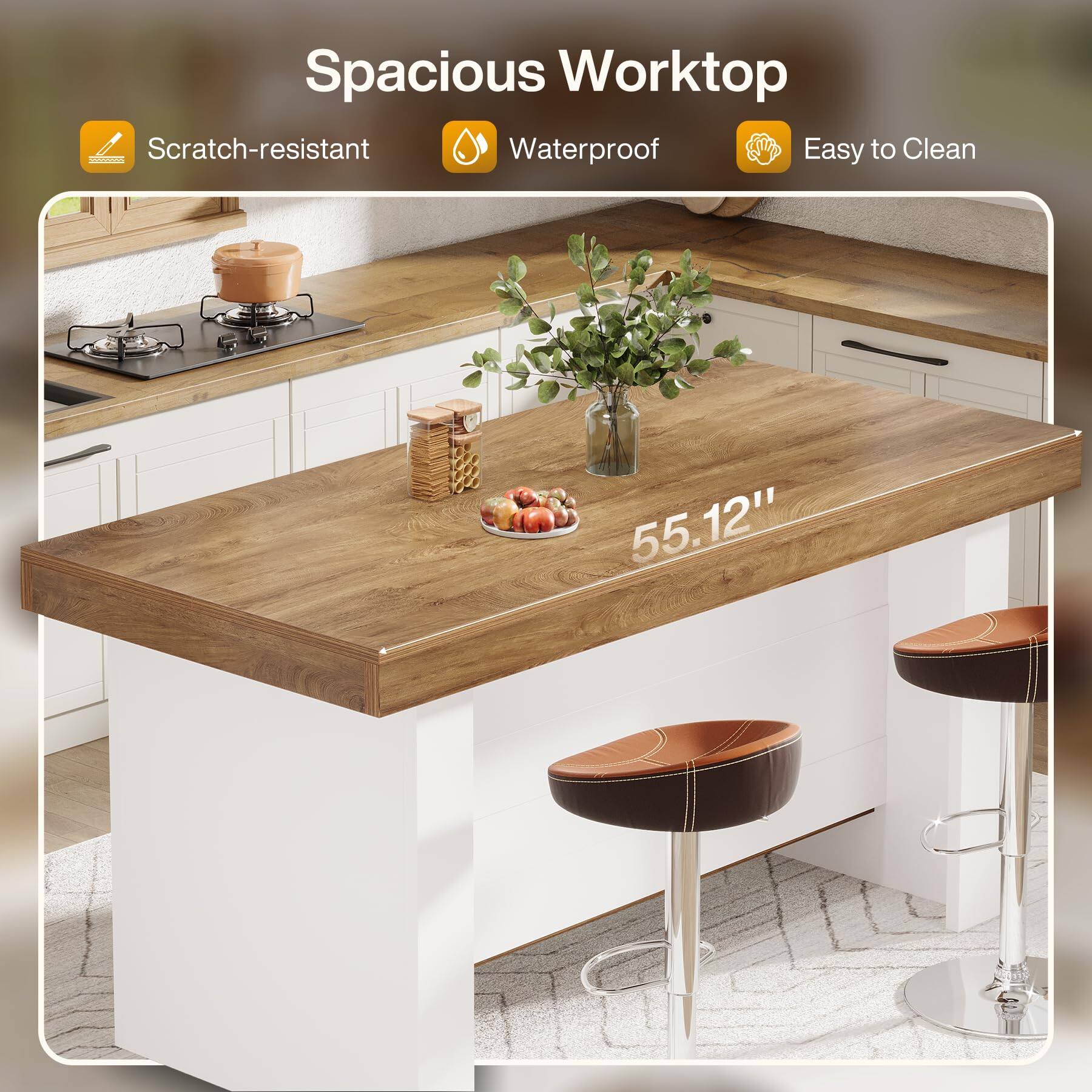 Spacious Worktop  
Scratch-resistant  
Waterproof  
Easy to Clean  
55.12"