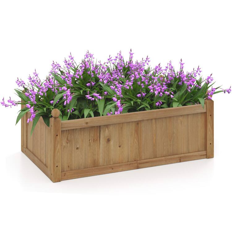 Front. SlickBlue - Rectangular Planter Box with Drainage Holes for Backyard Garden and Lawn - Rustic Brown.