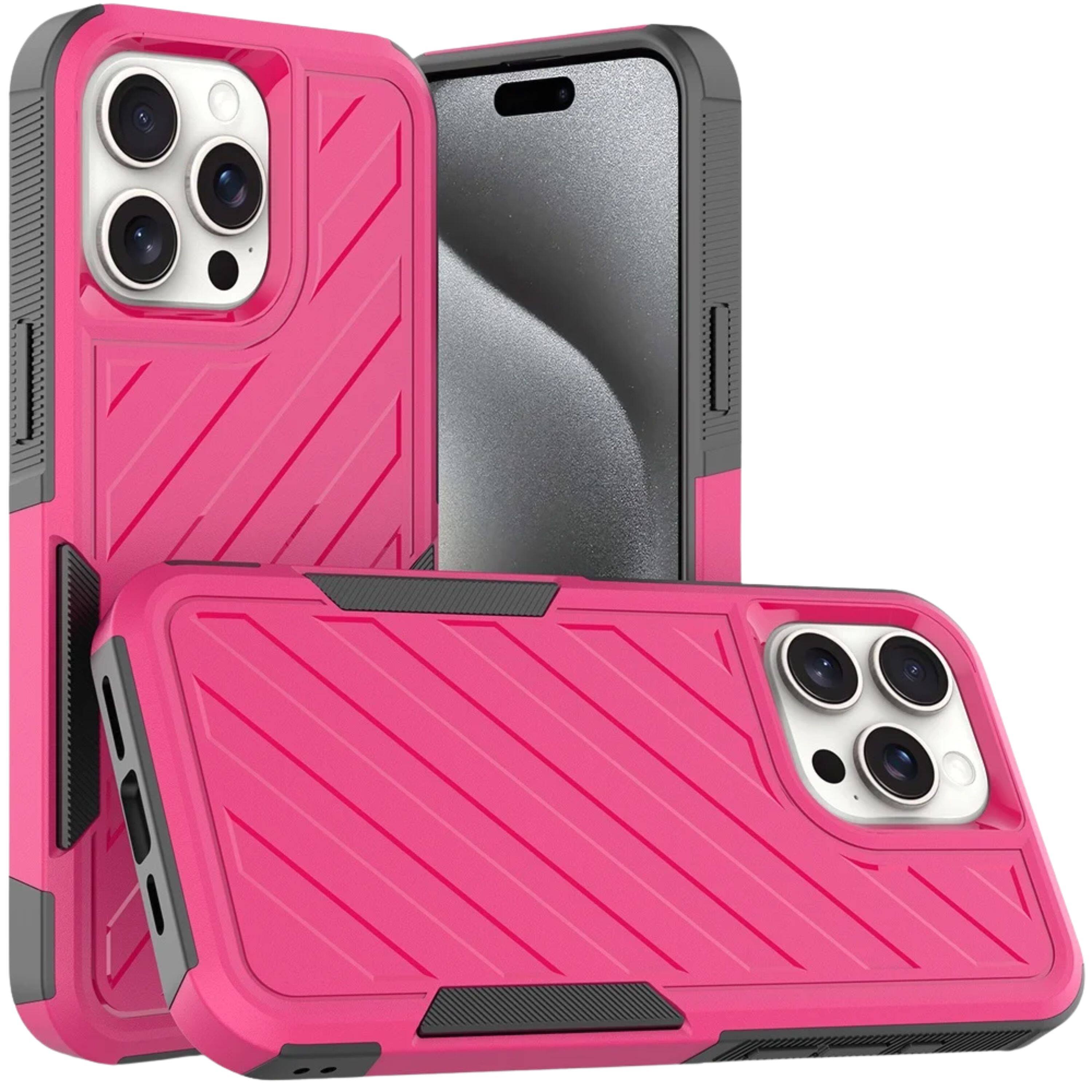 Front. Kitcheniva - Dual Layer Shockproof Case With Tempered Glass For iPhone 15 Pro Max Hot Pink/Black - Pink.