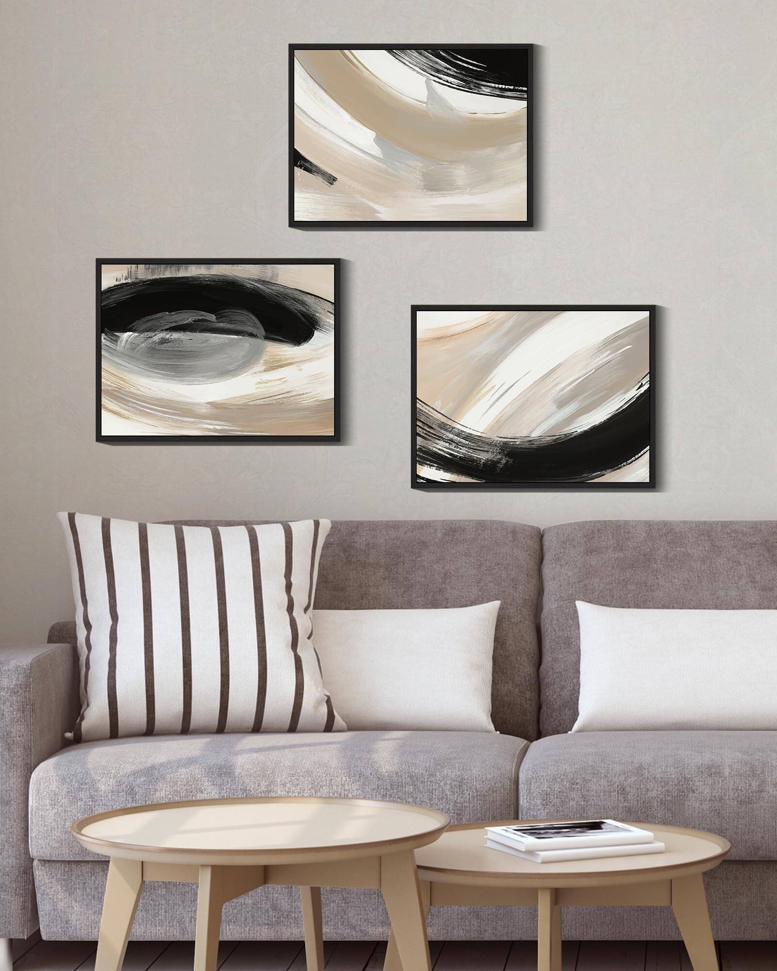 Alt View 3. Hirose Alice - KUVIOKE Modern Abstract Framed Wall Art Black Neutral Minimalist Ink and Wash Graffiti Pastel Wall Decor for - Minimalist Lines 12 x 16in x 3 Panels Black Modern.
