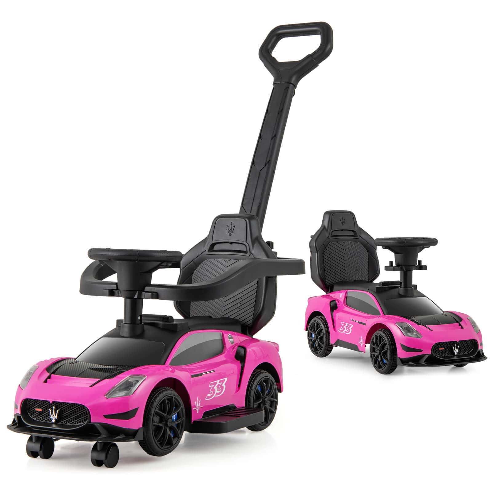 Costway - 3-in-1 Ride on Push Car Maserati Licensed Foot to Floor Kids Sliding Walking Car - Pink