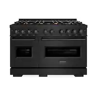 ZLINE - 48" Classic Double Oven Gas Range in Black Stainless w/ 8 Brass Burners (CGRB-BR-48) - Black Stainless Steel - Front_Zoom