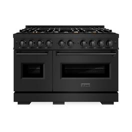 ZLINE - 48" Classic Double Oven Gas Range in Black Stainless w/ 8 Brass Burners (CGRB-BR-48) - Black Stainless Steel