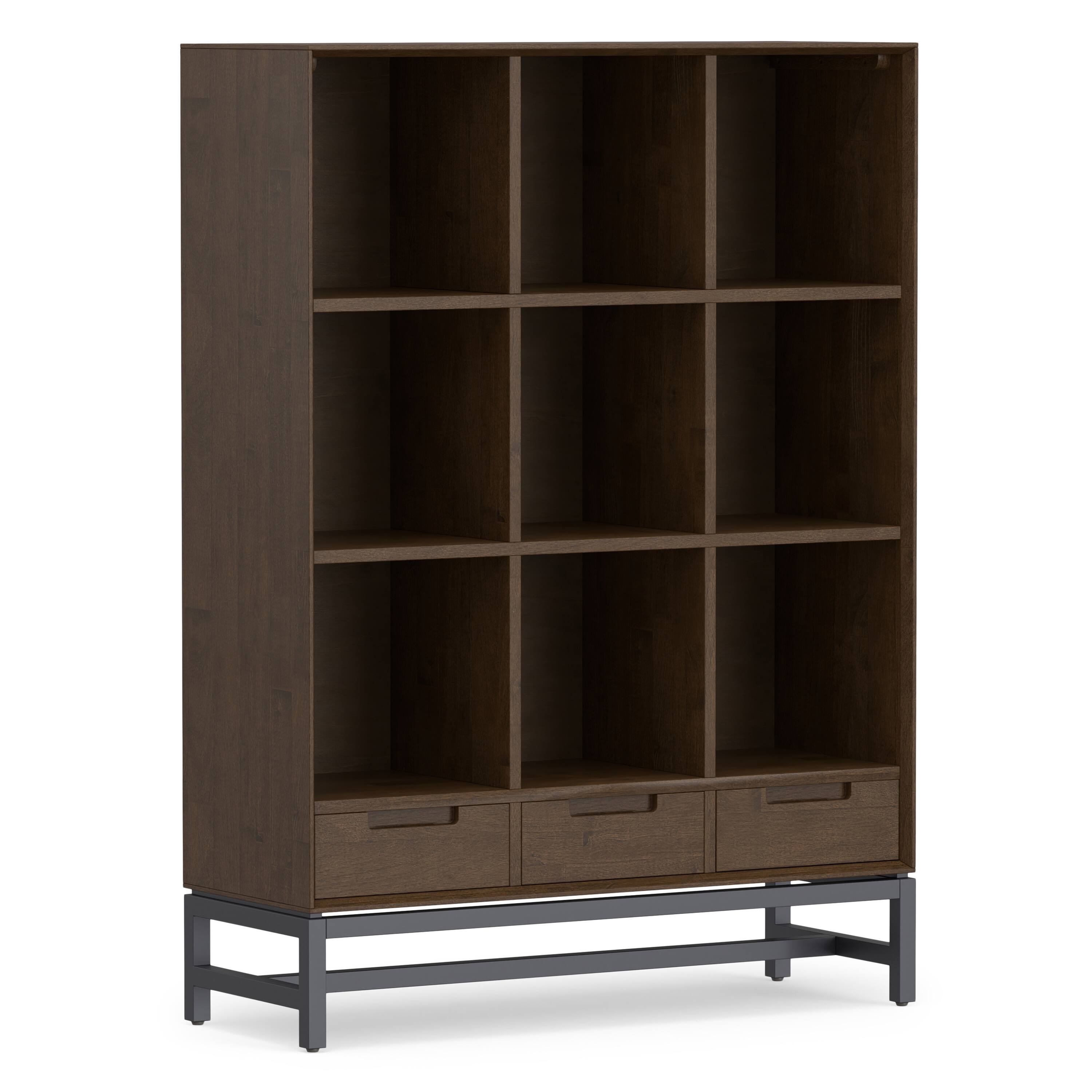 Front. Simpli Home - Simpli Home Banting 58 inch Tall Solid Wood 9 Cube Bookcase with Drawers in Walnut Brown - Walnut Brown.