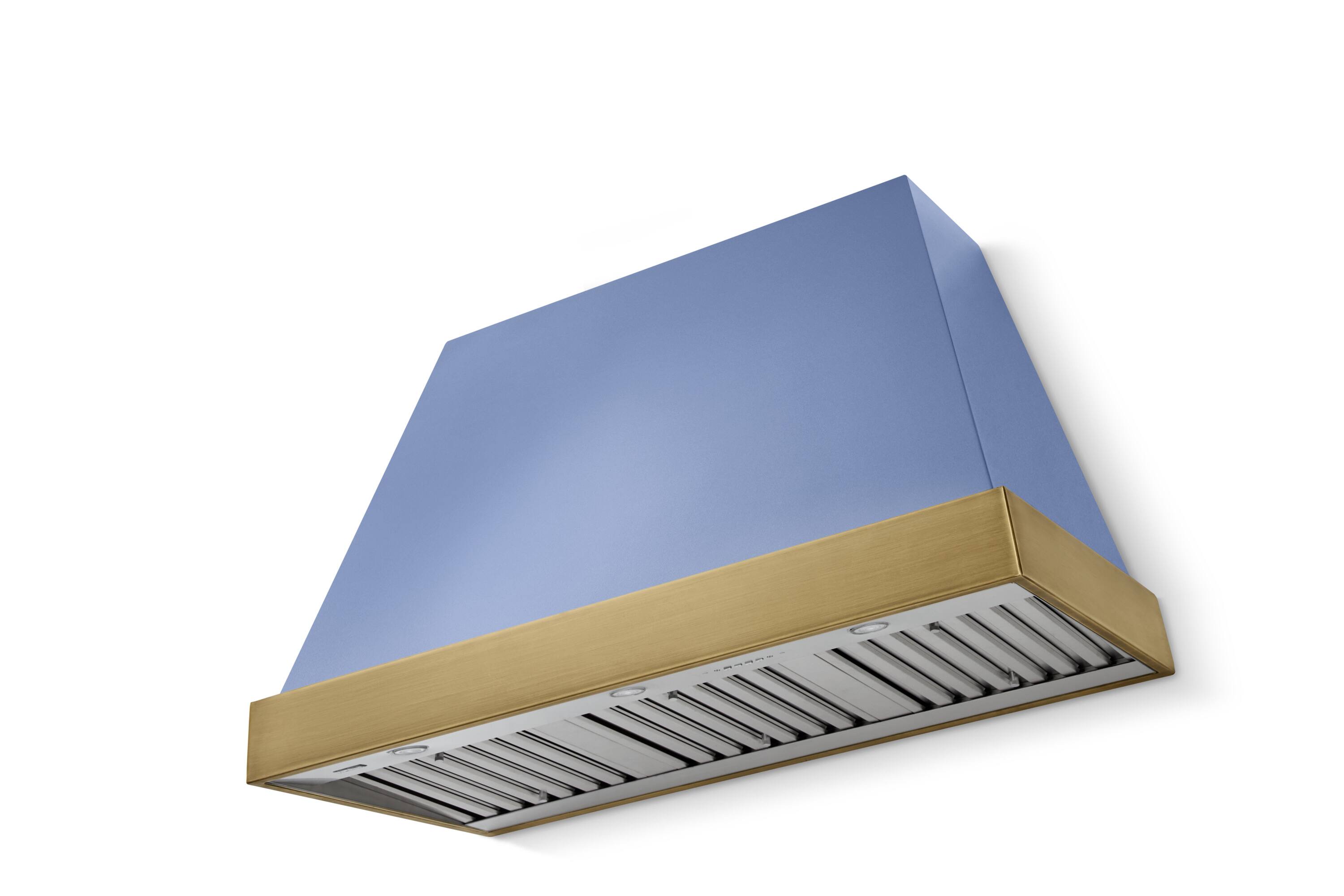 Front. AGA - AGA Euclid 48 x 30 Hood 1200 CFM_Carnaby Blue_ w. Antique Brass Trim - Carnaby Blue.