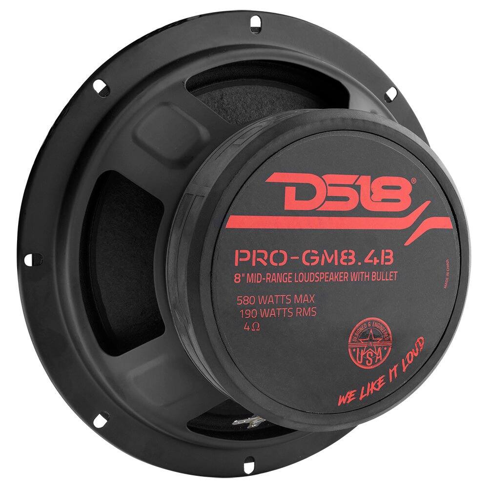 D518 PRO-GM8.4B 8" MID-RANGE LOUDSPEAKER WITH BULLET  
580 WATTS MAX  
190 WATTS RMS  
4Ω  
DESIGNED & ENGINEERED IN THE USA  
WE LIKE IT LOUD