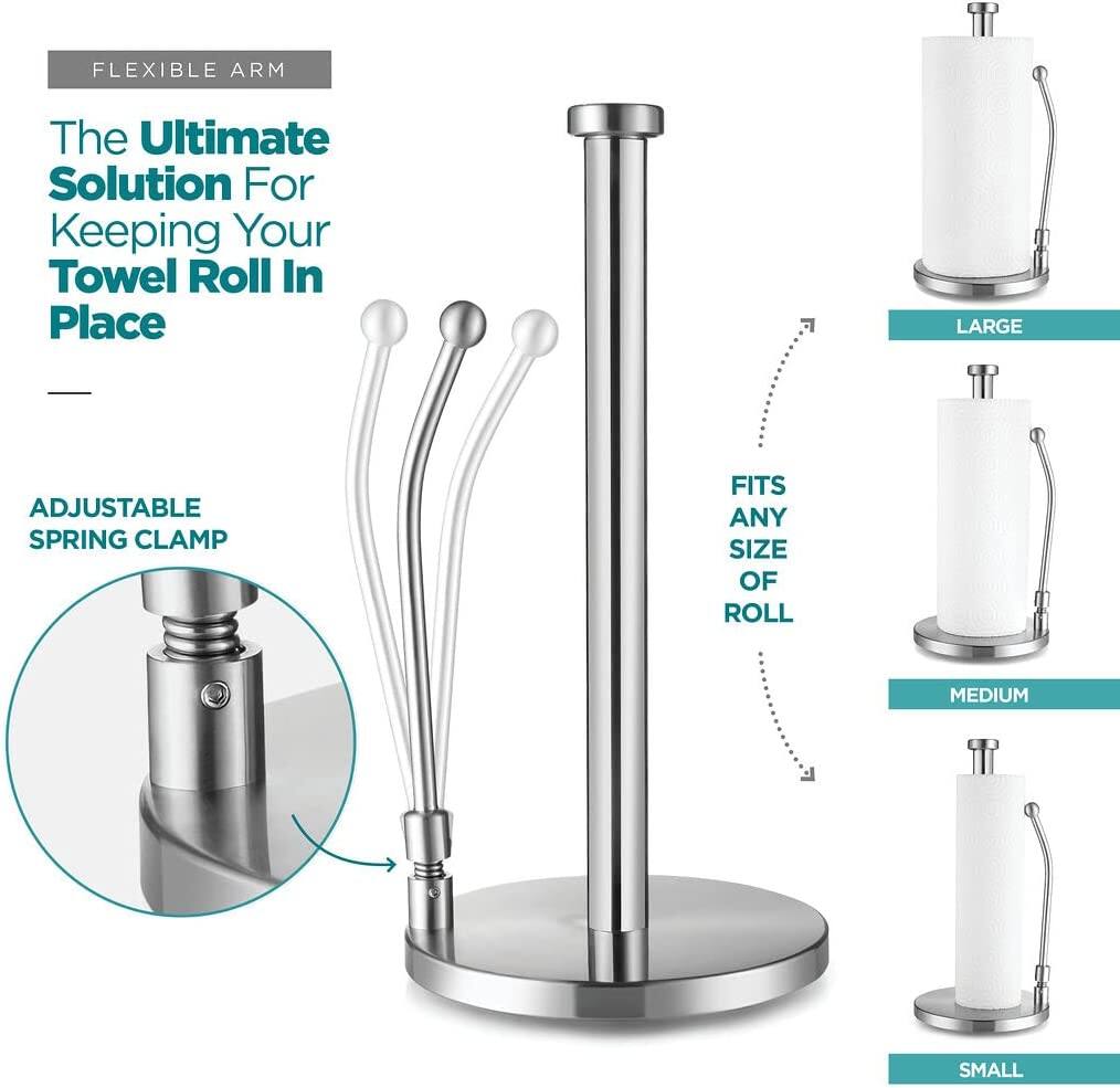 FLEXIBLE ARM

The Ultimate Solution For Keeping Your Towel Roll In Place

ADJUSTABLE SPRING CLAMP

FITS ANY SIZE OF ROLL

LARGE

MEDIUM

SMALL