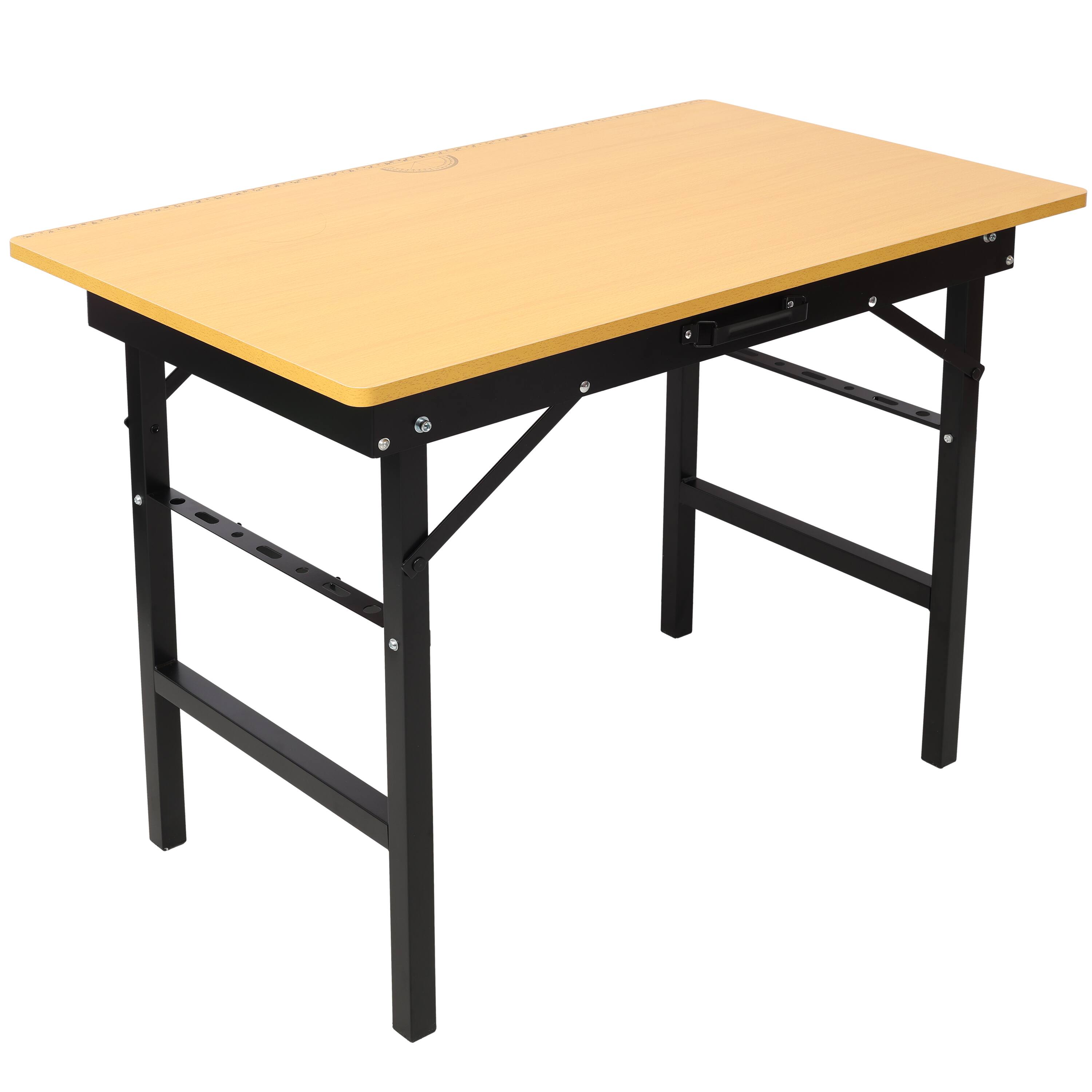 Left. GOODSILO - Portable Folding Work Table with Measuring Tape & Angle Finder, Foldable Workbench, Workshop Tool Bench with Handle - Black.