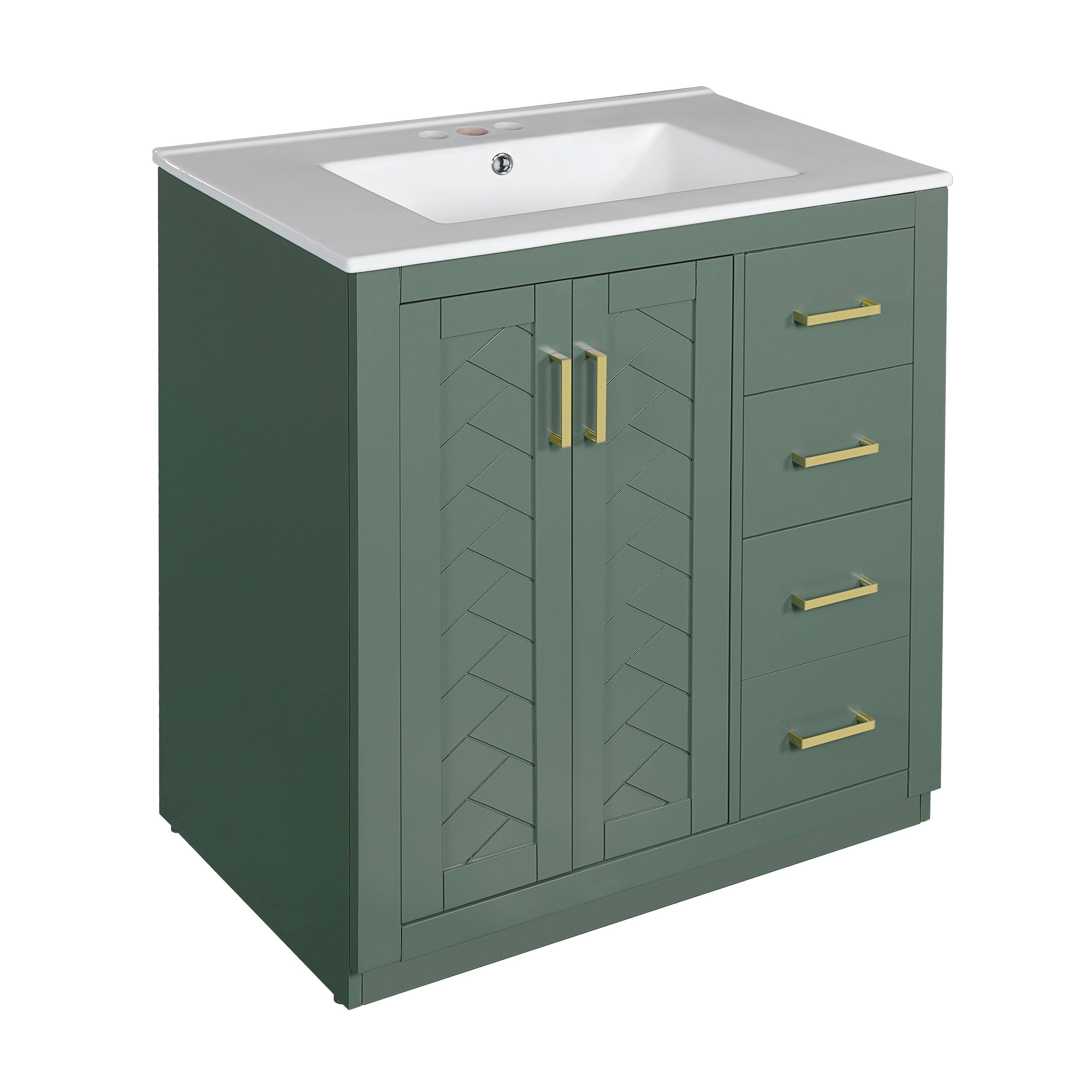 Alt View 10. Boyel Living - 30 Inch Bathroom Vanity Green with Ceramic Sink Solid Wood Frame 3 Drawers - Green.