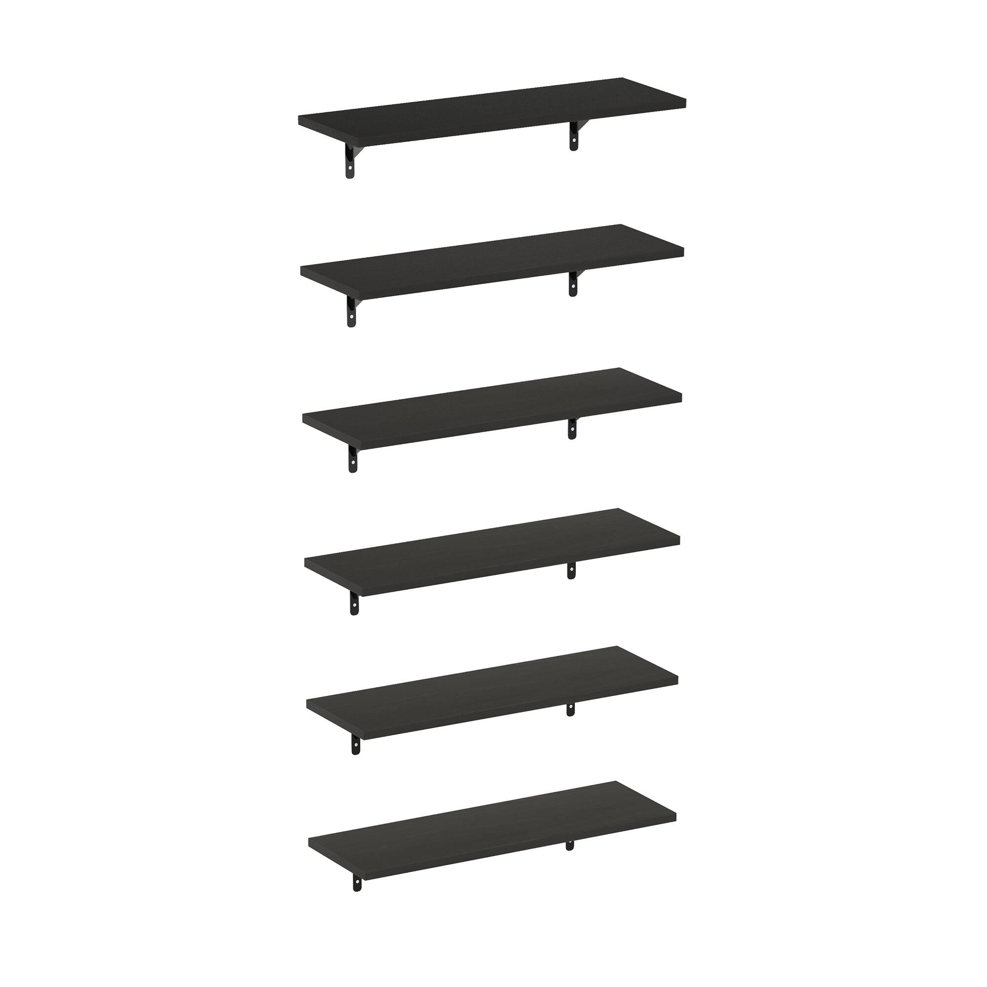 Front. Furinno - Rossi 23-Inch Wall Mounted Floating Display Shelves, Set of 6 - Espresso.