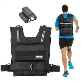 VEVOR - Adjustable Weighted Vest, 35lb Weight Vest with Iron Weights, Shoulder Pad, and Reflective Stripe - Black