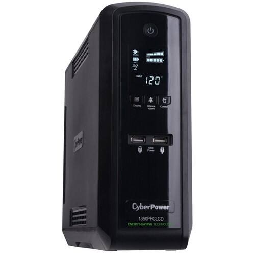 Front. CyberPower - PFC Sinewave CP1350PFCLCD 1350VA Mini-Tower UPS - Black.