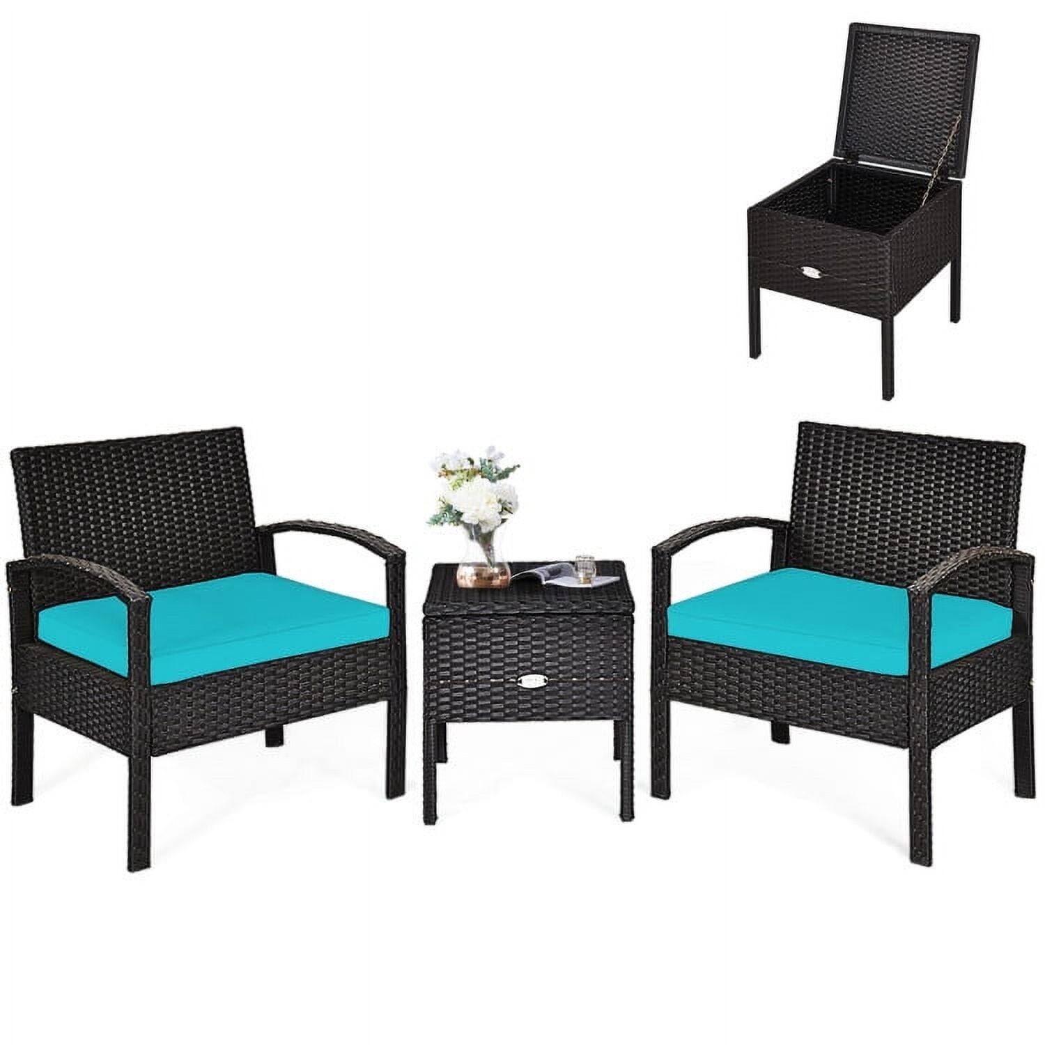Alt View 2. Kadyn - 3 Piece PE Rattan Wicker Sofa Set with Washable and Removable Cushion, Outdoor Rattan Chairs Wicker Conversation Set - Blue.