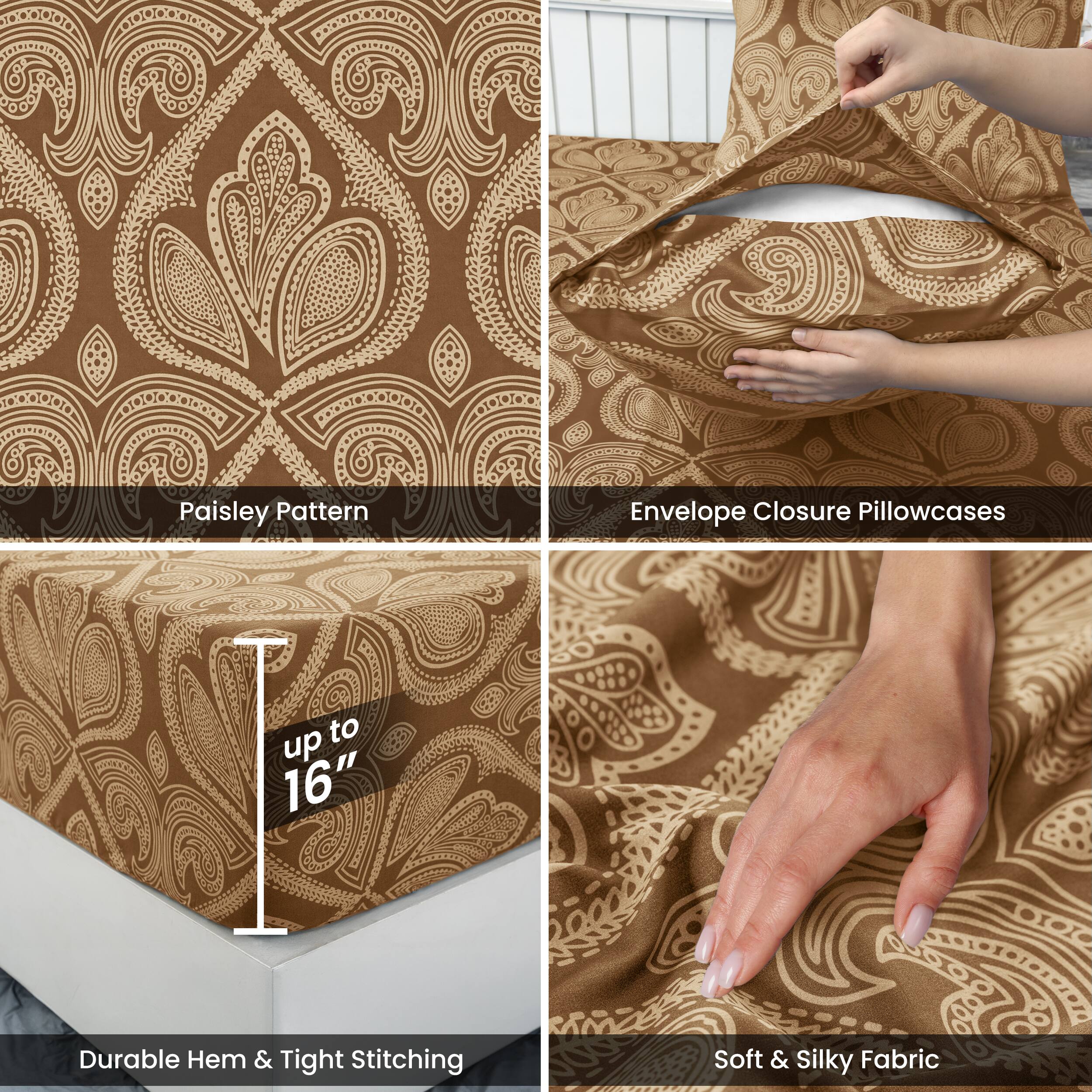 Paisley Pattern  
Envelope Closure Pillowcases  
up to 16"  
Durable Hem & Tight Stitching  
Soft & Silky Fabric